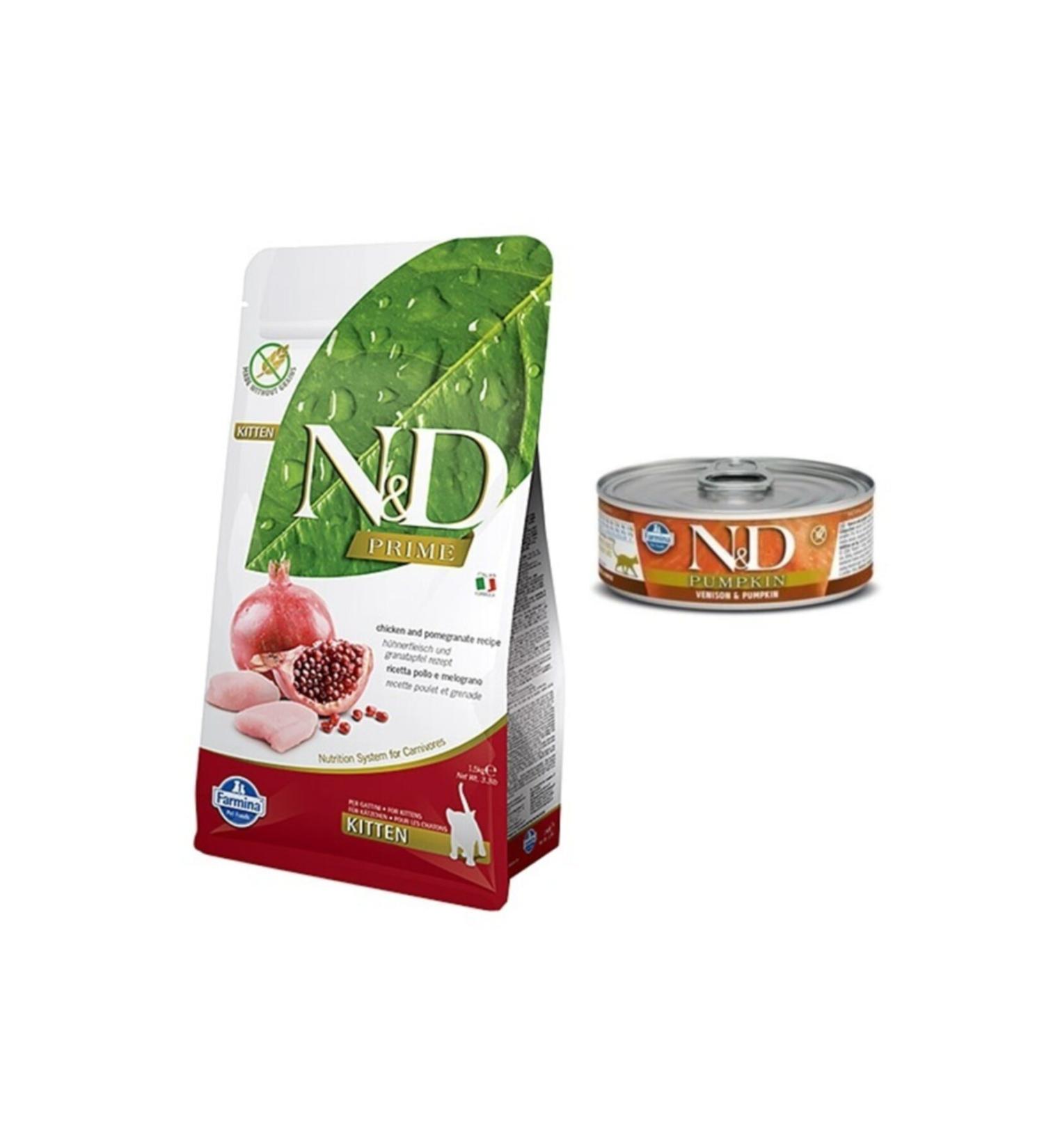 N & D Kitten Chicken & Pomegranate Kitten Cat Food 1.5 Kg + Canned