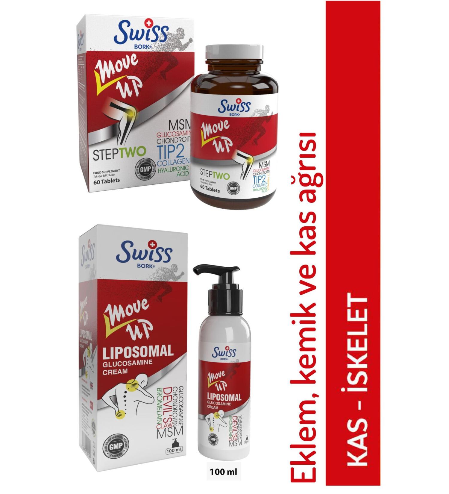 Bork Swiss Natural Bork Move Up Step Two Glucosamine Type 2 Collagen 60 Tablets and Liposomal Glucosamine Cream 100 Ml - Buy Online on GoSupps.com