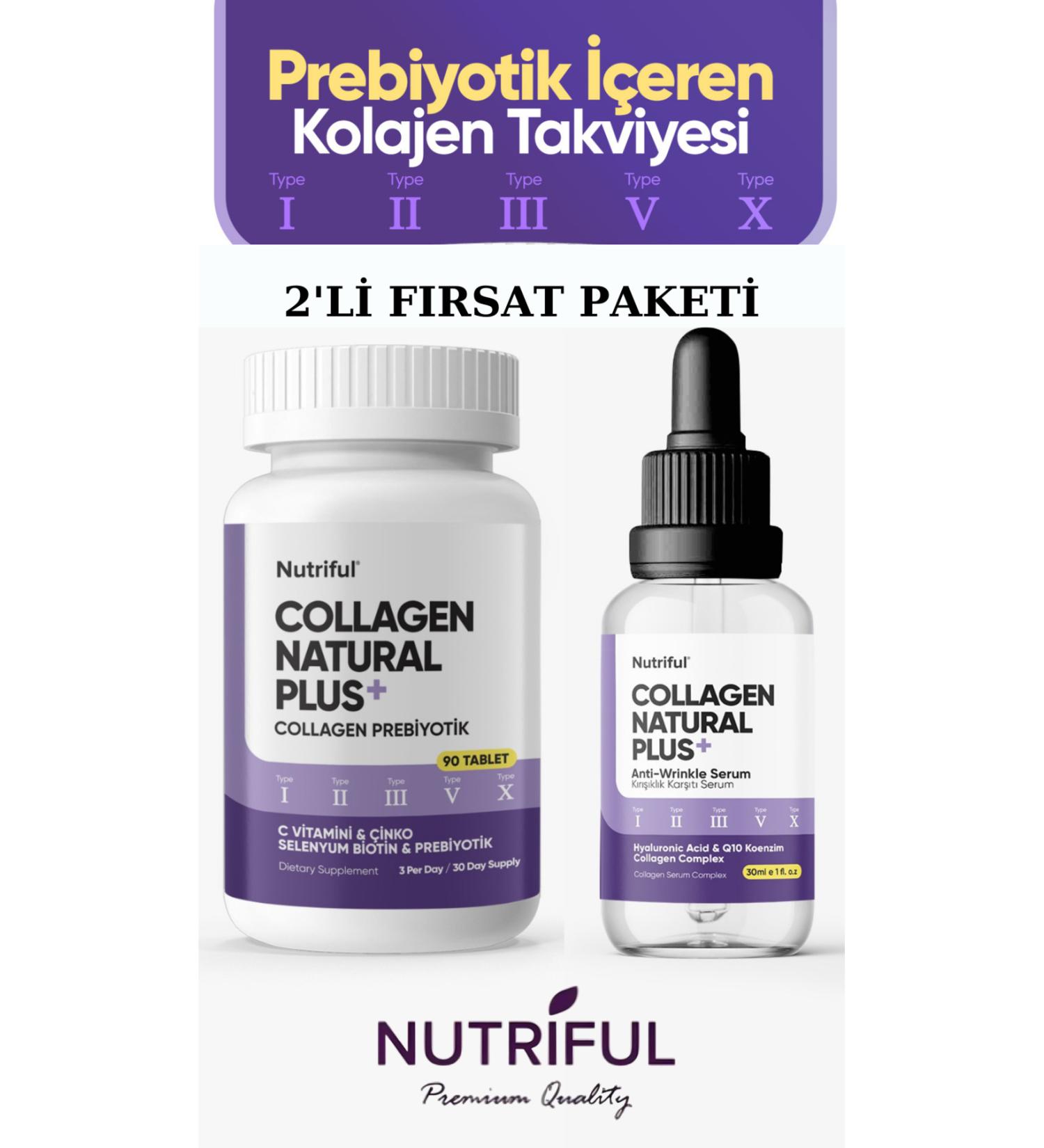 Nutriful Collagen 5 Type Prebiotic Tablets - Collagen Anti-Wrinkle Serum 2 LI