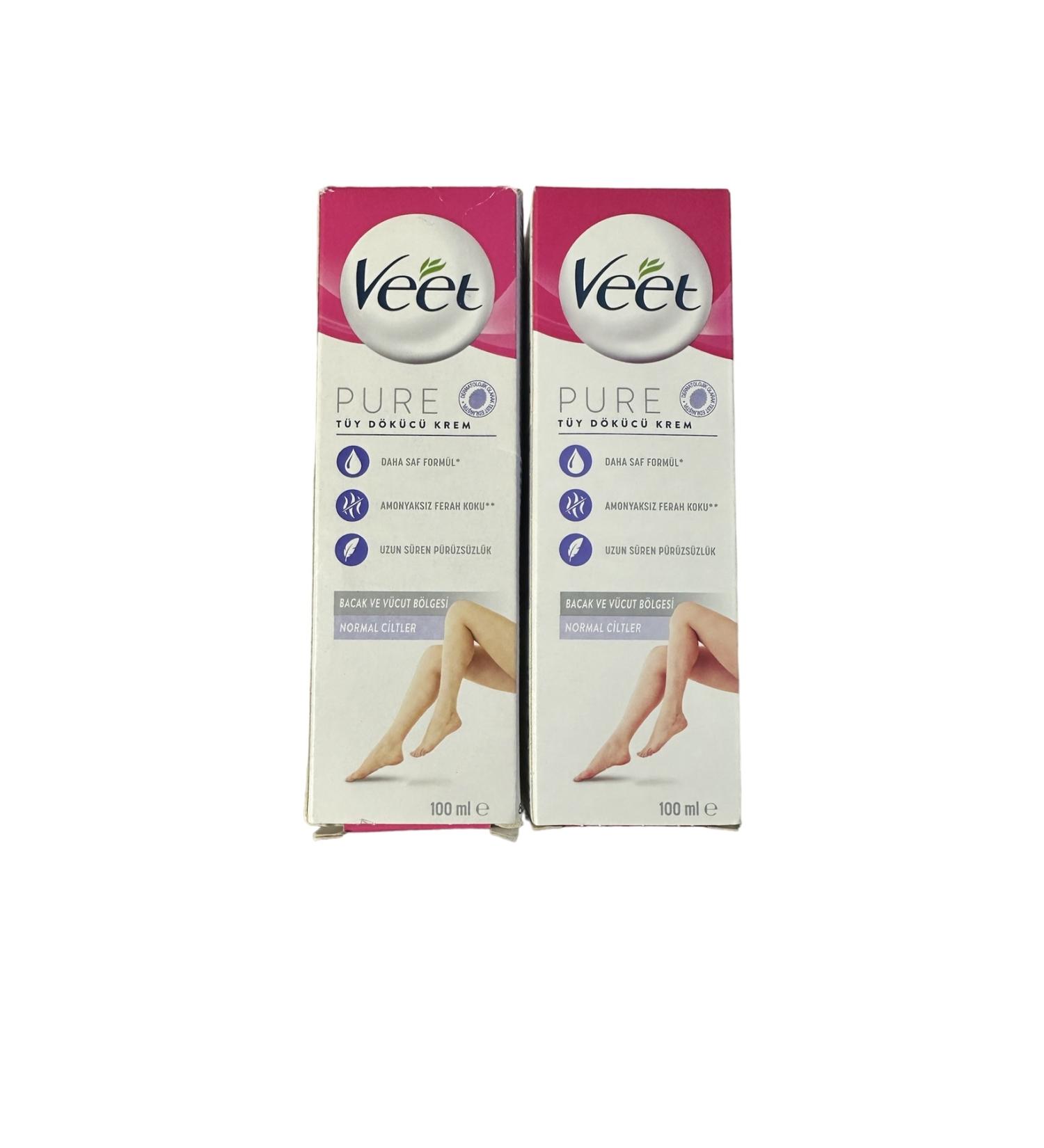 Veet Pure Hair Removal Cream Legs and Body Area Normal Skin 2x100 ml