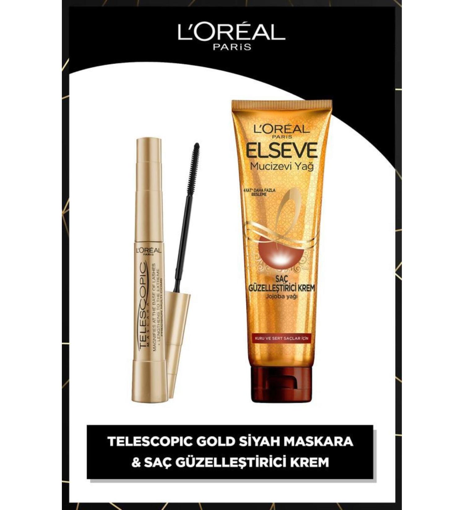 L'Oreal Paris Telescopic Mascara & Elseve Miraculous Oil Hair Beautifying Cream 150 ml - Dry and Hard Hair - Buy Online on GoSupps.com