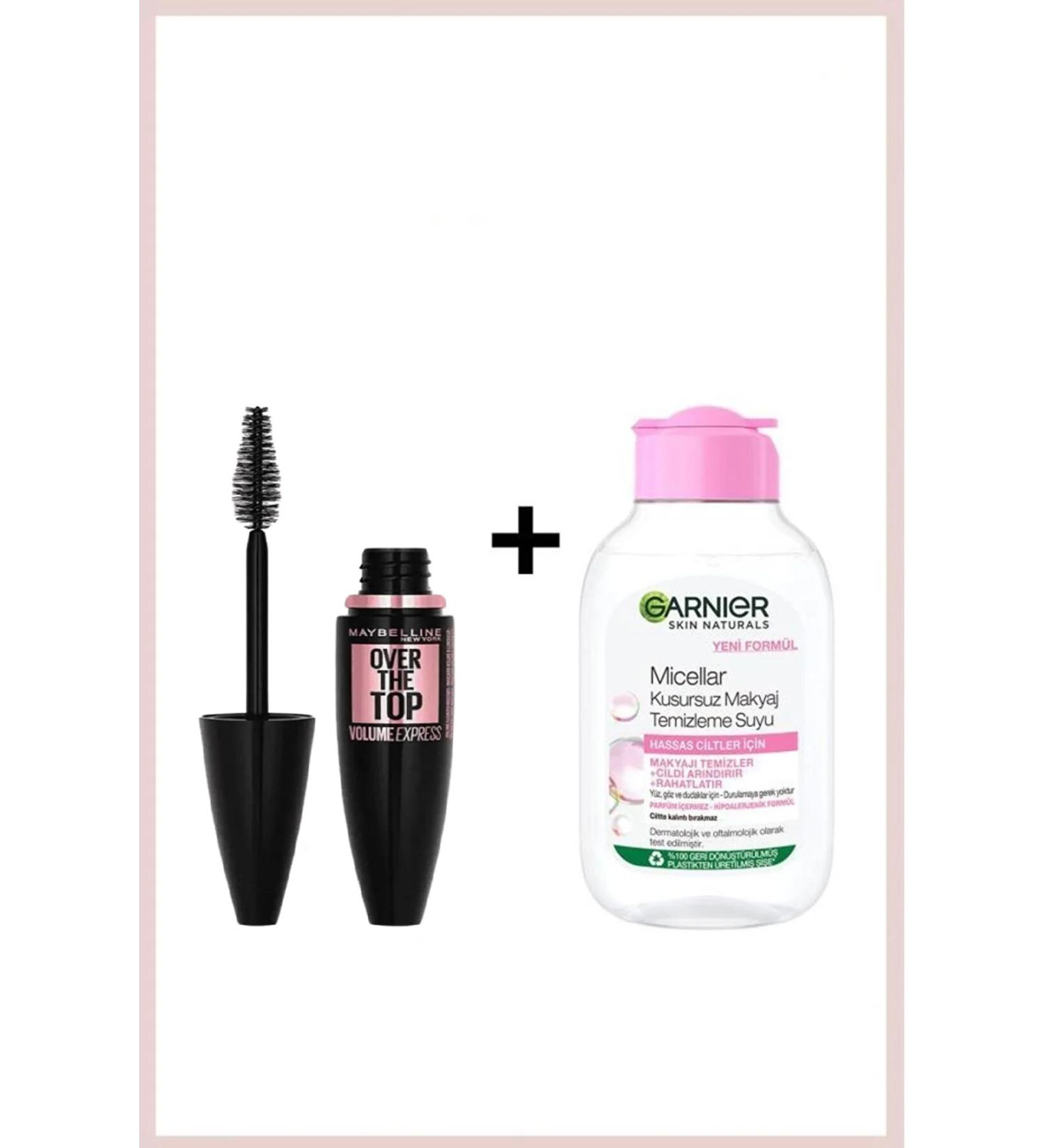 Garnier Maybelline Volume Express Over The Top Black Mascara & Garnier Micellar Makeup Remover Water 100