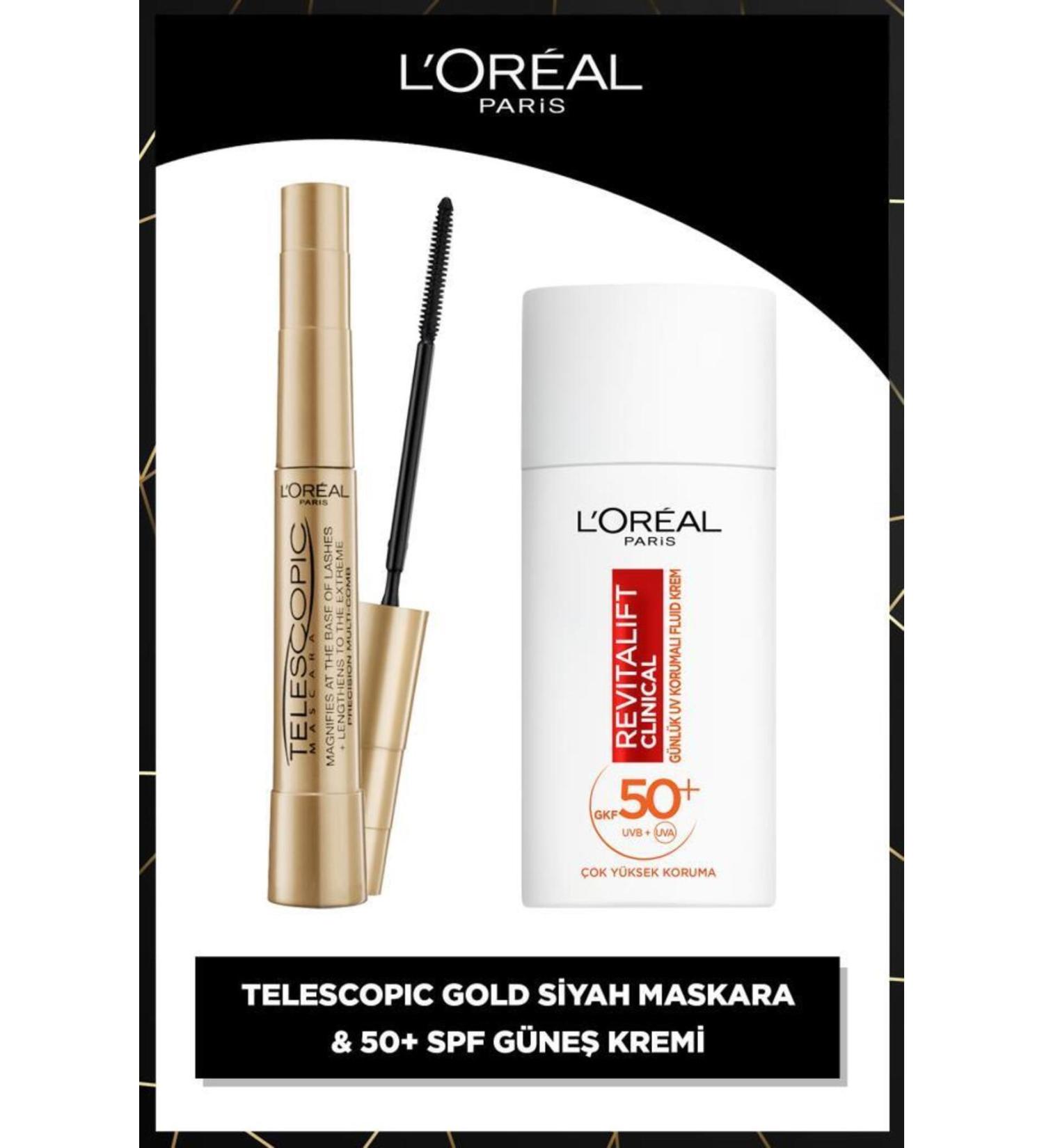 L'Oreal Paris Telescopic Mascara & Revitalift Clinical SPF 50 Daily High UV Protection Facial Sun Cream 50ml - Buy Online on GoSupps.com