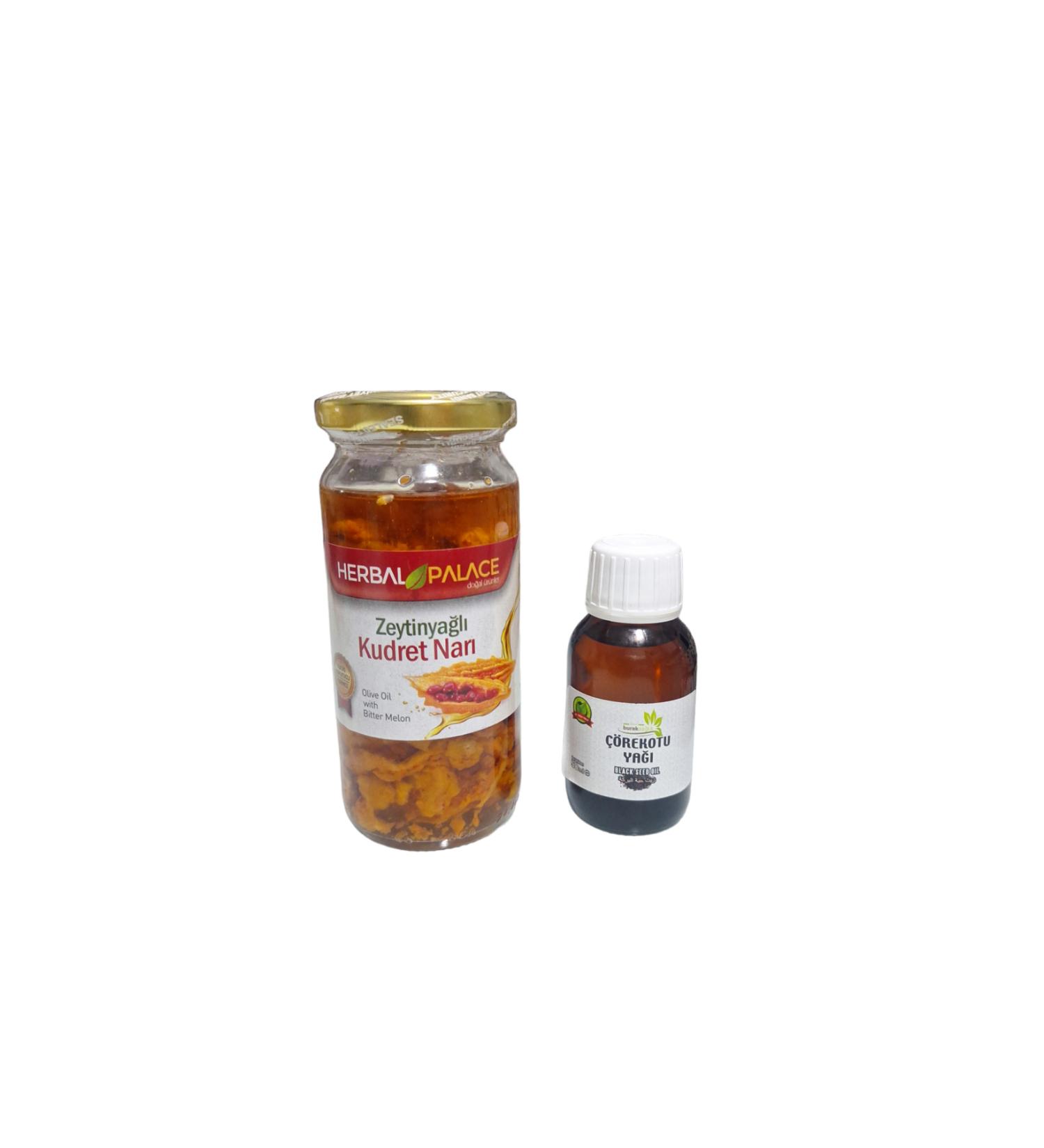Herbal Palace Olive Oil Pomegranate (Carefully Dried Grains) + Burak Black Cumin Oil Advantageous Set