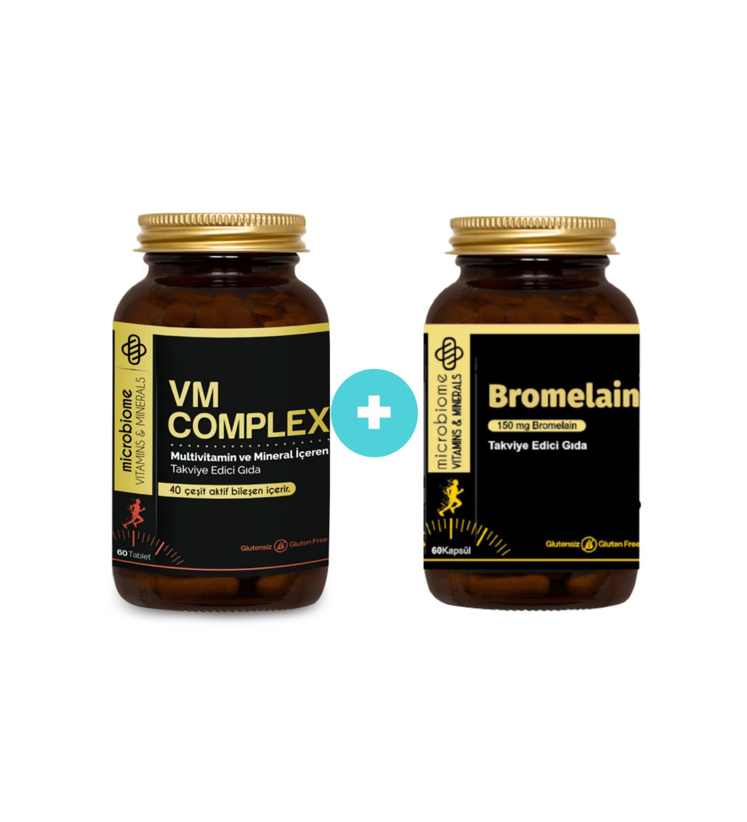 Microbiome Bromelain Pineapple 60 Capsules + VM Complex Multivitamin and Minerals 60 Tablets - Buy Online on GoSupps.com