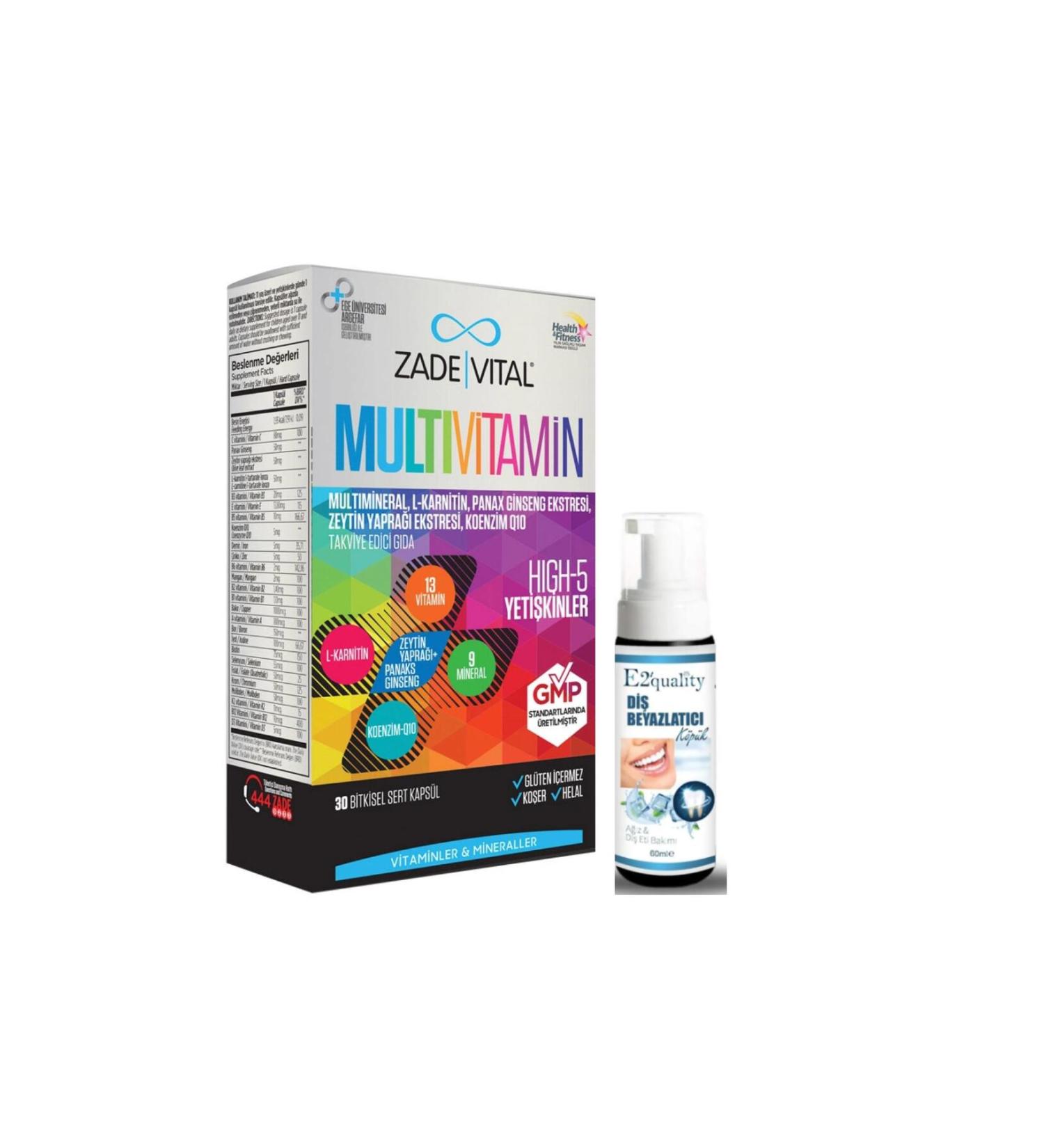 Zade Vital Multivitamin Food Supplement 30 Herbal Capsules - Teeth Whitening Foam