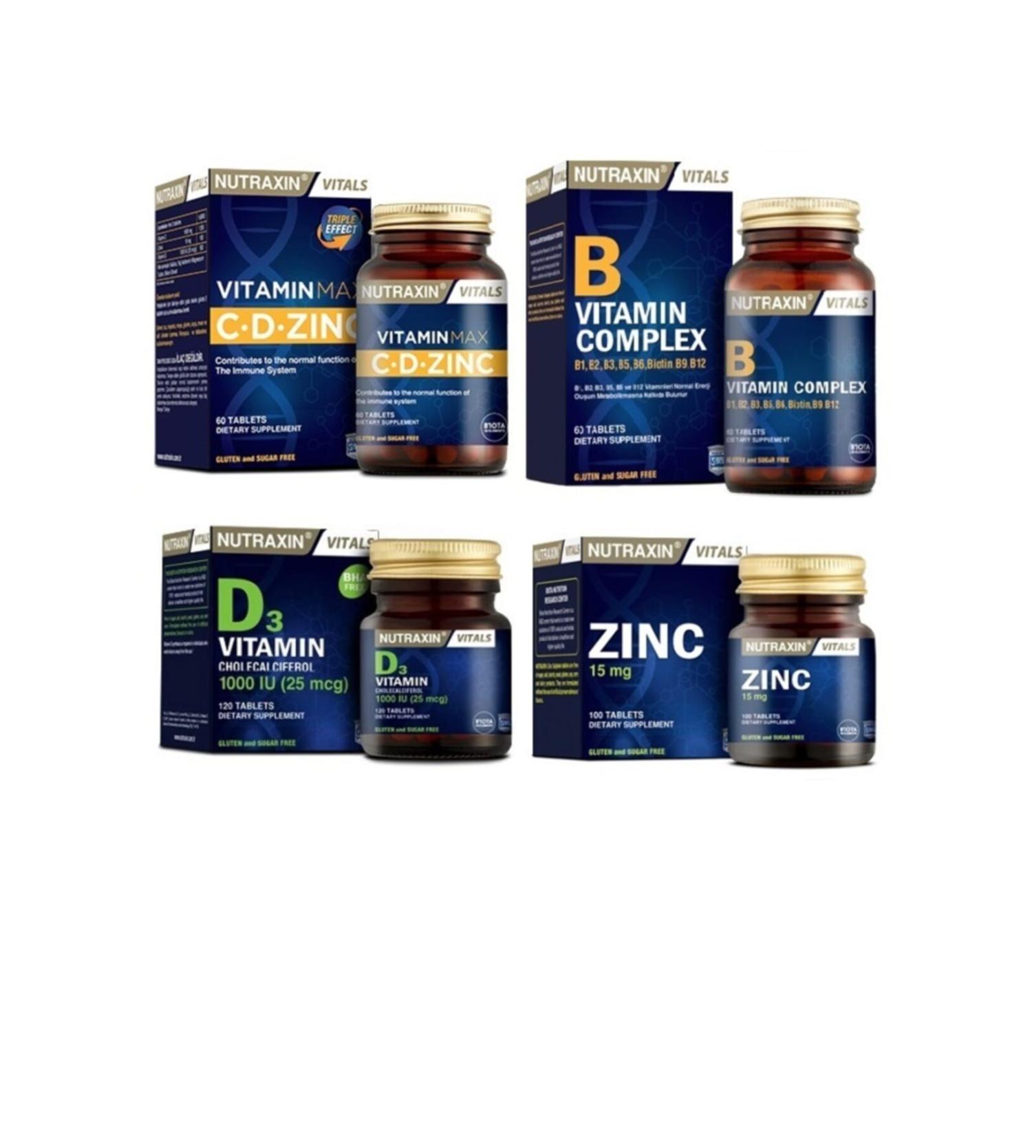 Nutraxin Vitamin Max 60 Tablets + Vitamin B 60 Tablets + Vitamin D3 120 Tablets + Zinc 100 Tablets