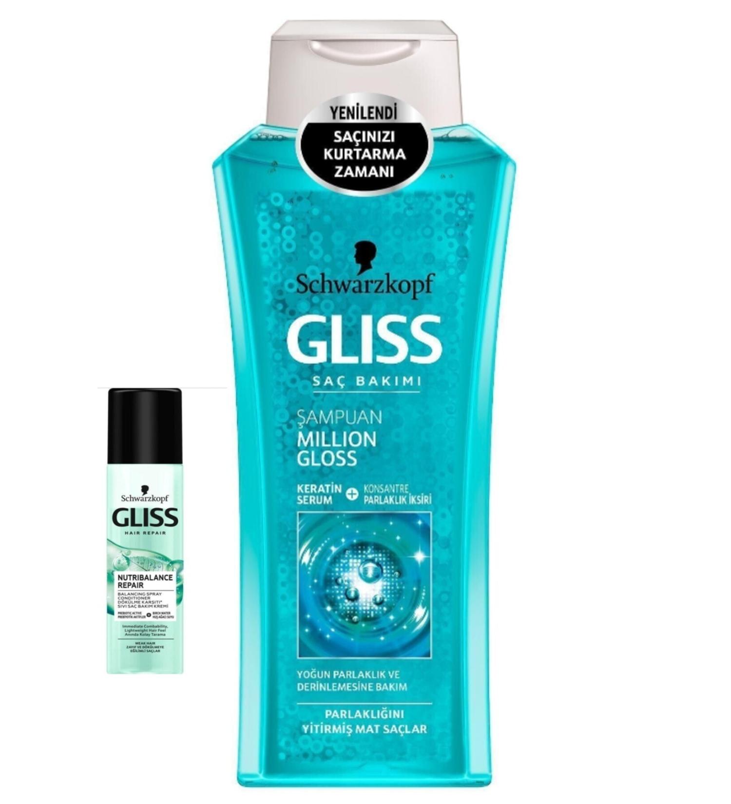 Gliss Schwarzkopf Million Shine Shampoo 400 Ml + Nutribalance Repair Conditioner