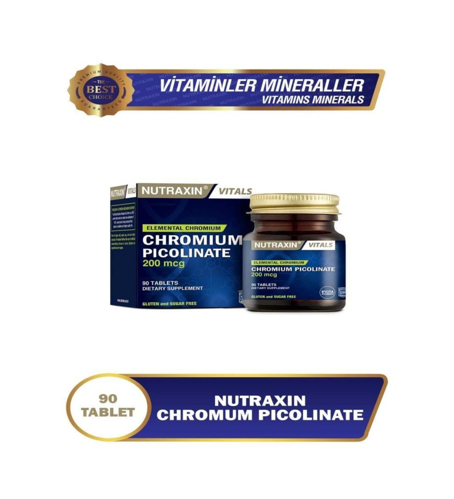 Nutraxin Chromium Picolinate Food Supplement Containing Chromium Picolinate 90 Tablets