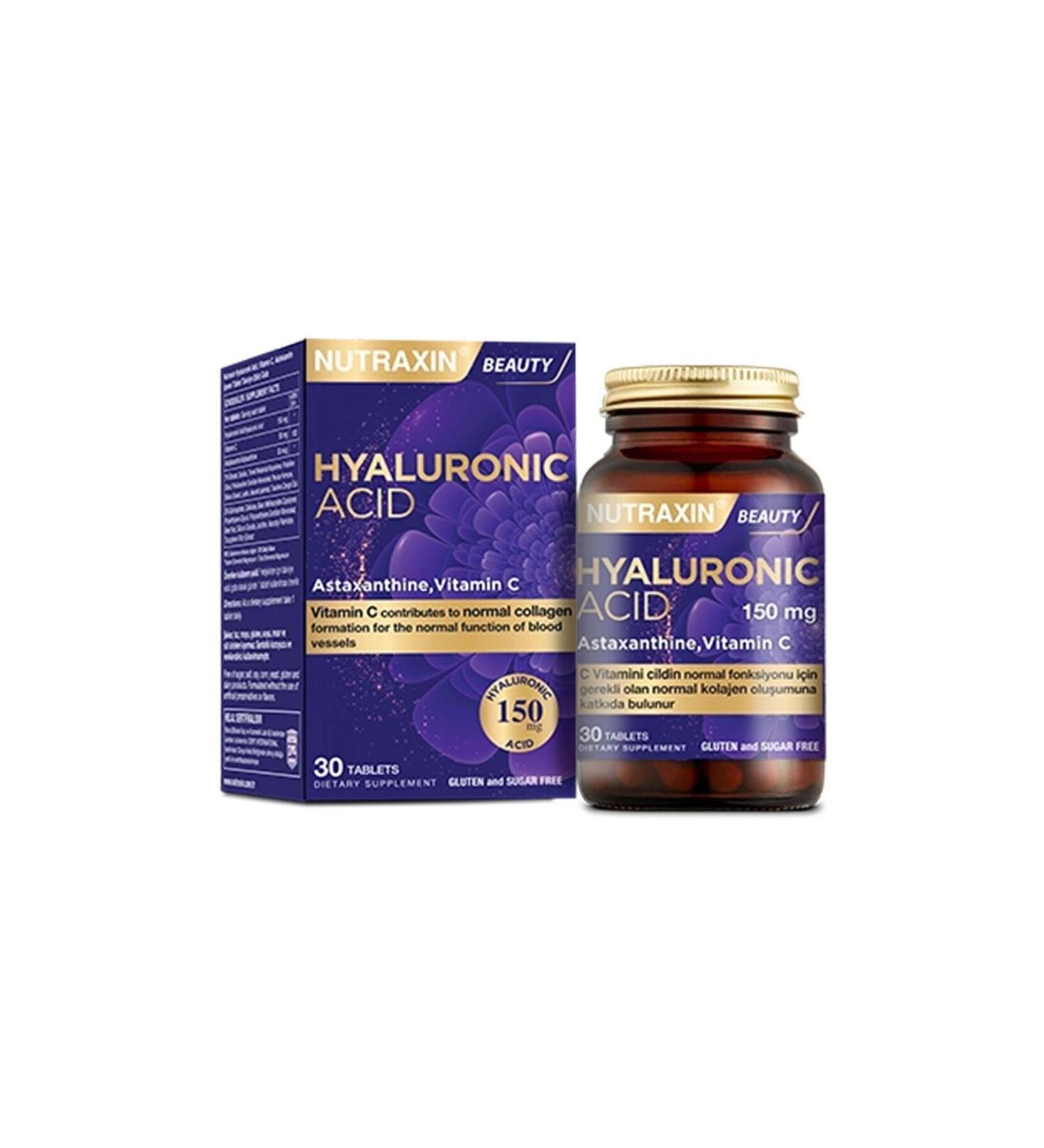 Nutraxin Beauty Hyaluronic Acid Vitamin C Astaxanthin Containing Supplementary Food 30 Tablets