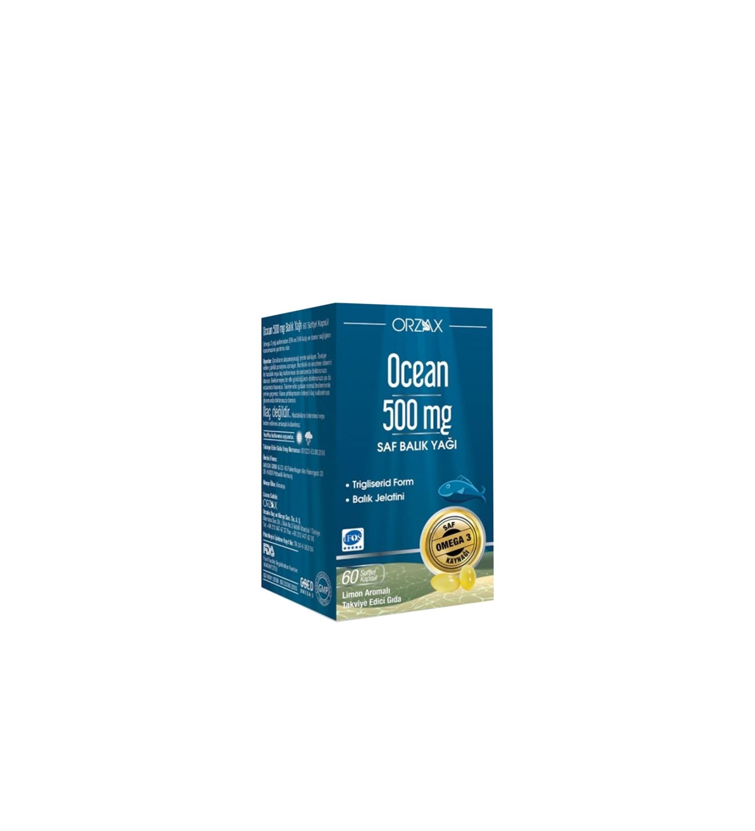 Ocean Omega-3 Fish Oil 500 mg 60 Capsules Food Supplement Containing Pure Fish Oil.