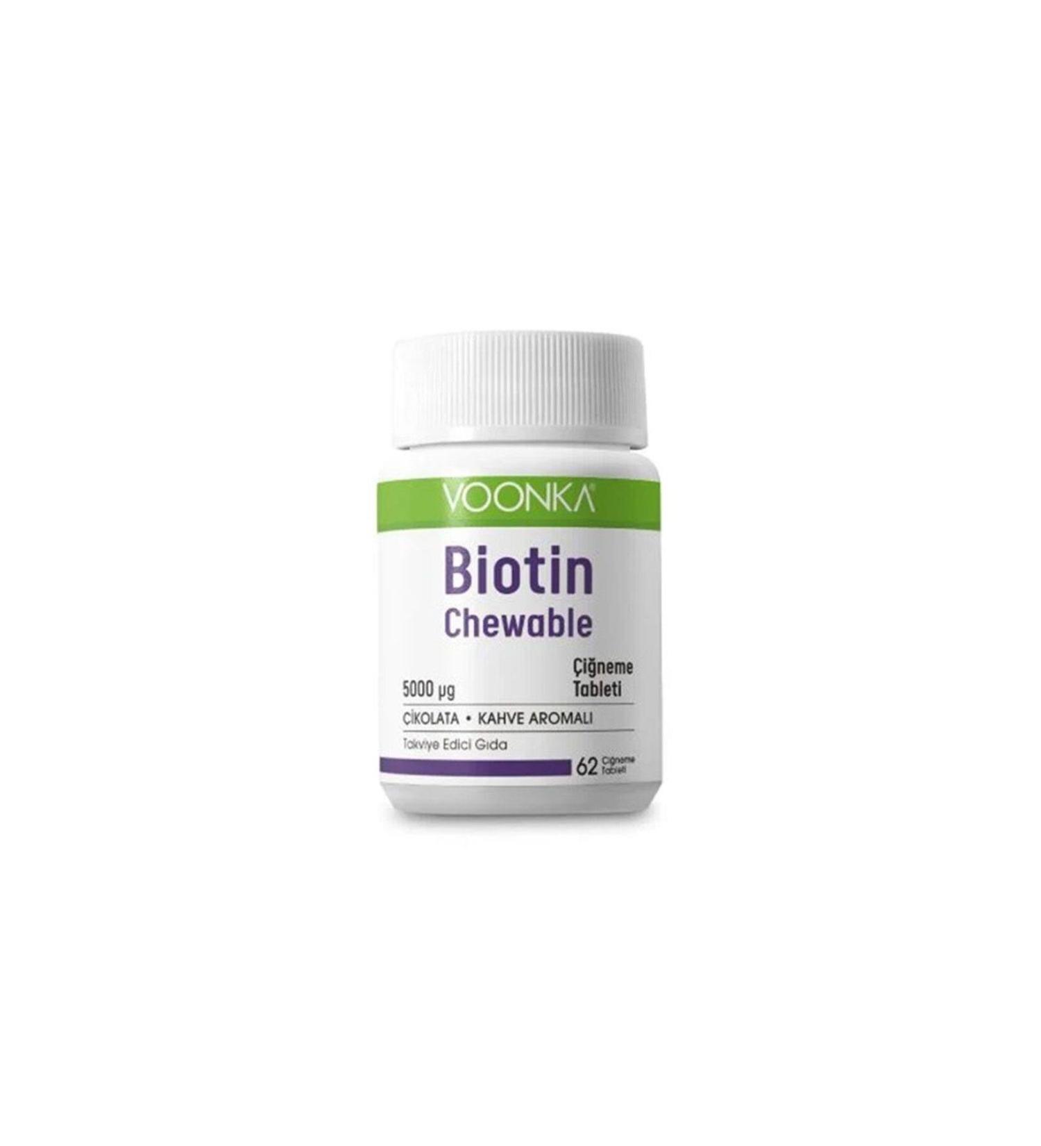Voonka Biotin 5000 mcg Chewable Vitamin B7 Containing Chocolate Coffee Flavored Food Supplement 62 Tablets