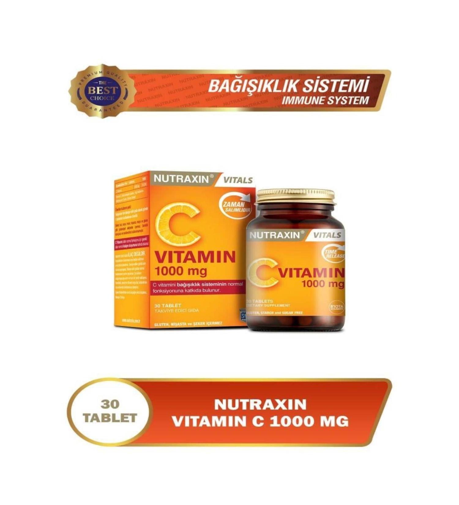 Nutraxin Vitamin C 1000 mg Vitamin C Supplementary Food 30 Tablets