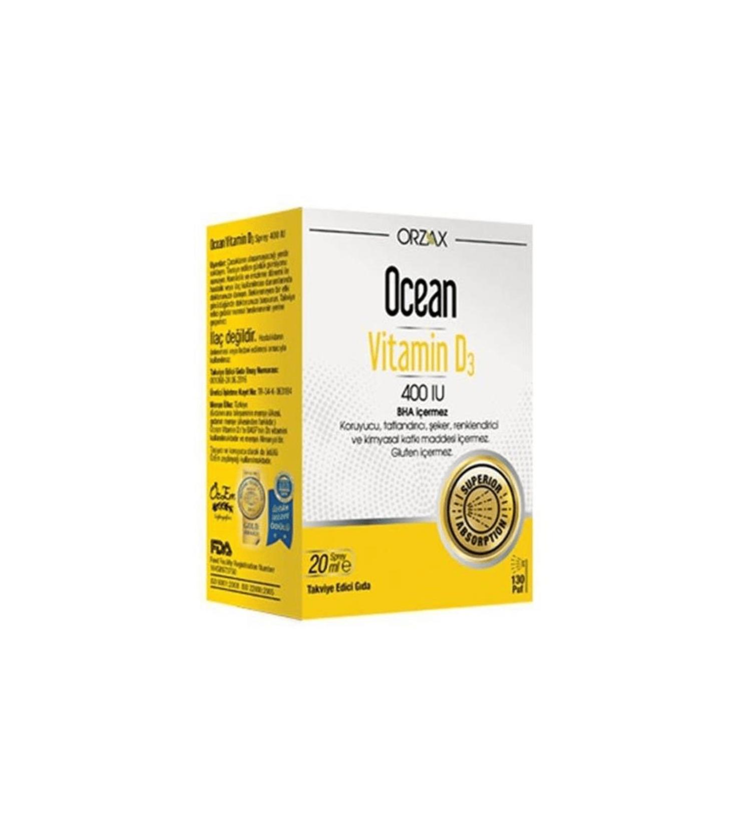 Ocean Vitamin D3 400 IU Spray 20 ml Spray Supplementary Food.