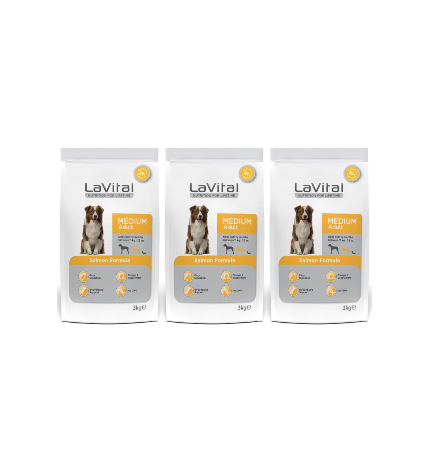 La Vital LaVital Salmon Medium Breed Adult Dog Food 3 kg - 3 Pieces - Buy Online on GoSupps.com