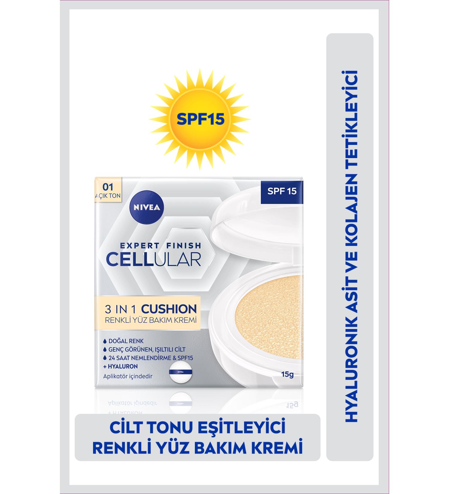 NIVEA Cellular Expert Finish 3in1 Cushion Tinted Light Tone Face Care Cream 15ml Hyaluron and Collagen - Buy Online on GoSupps.com