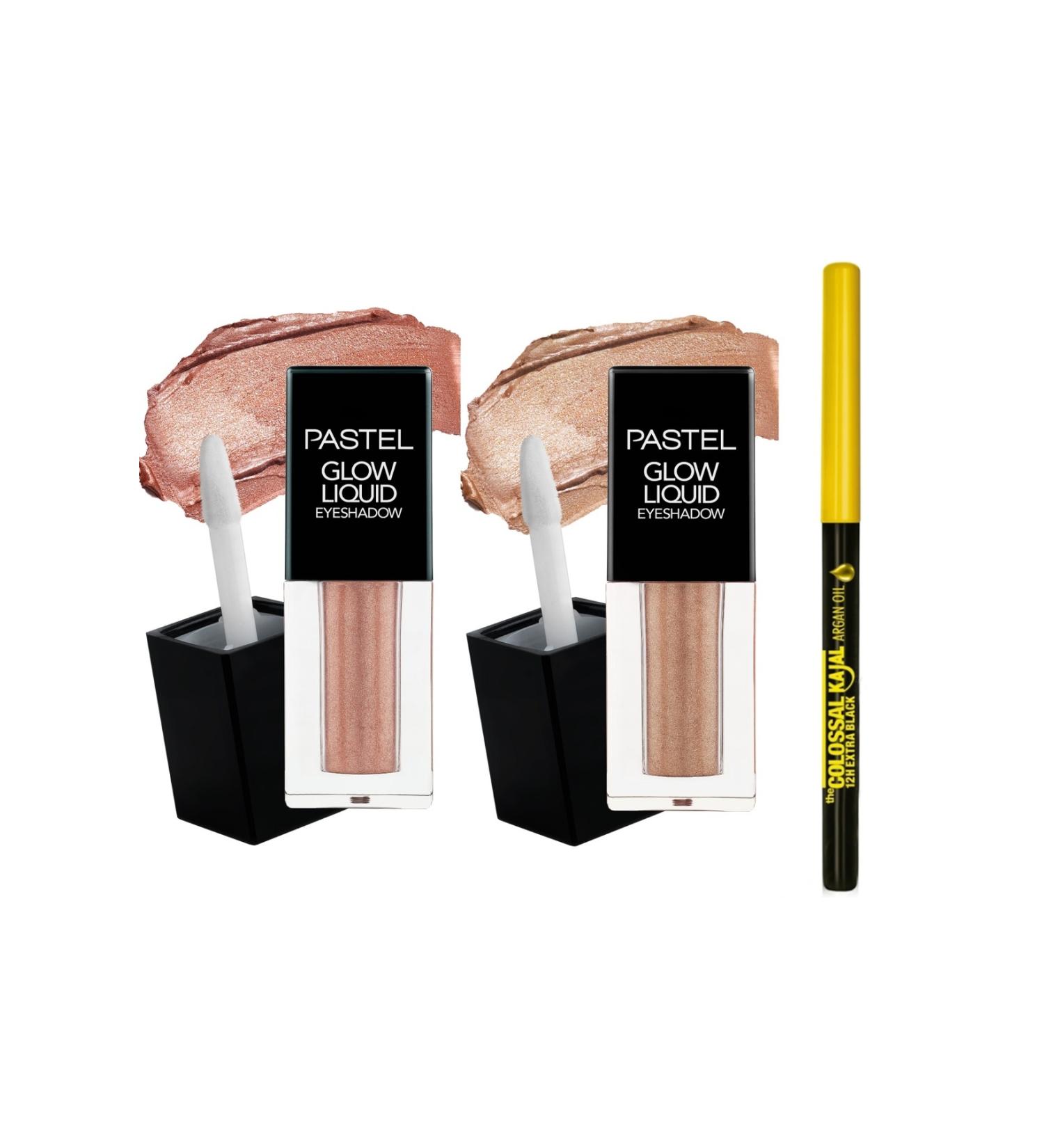 Pastel Glow Liquid Eyeshadow - Liquid Far 222 Golden Cage and 221 + Maybelline Eye Pencil Black