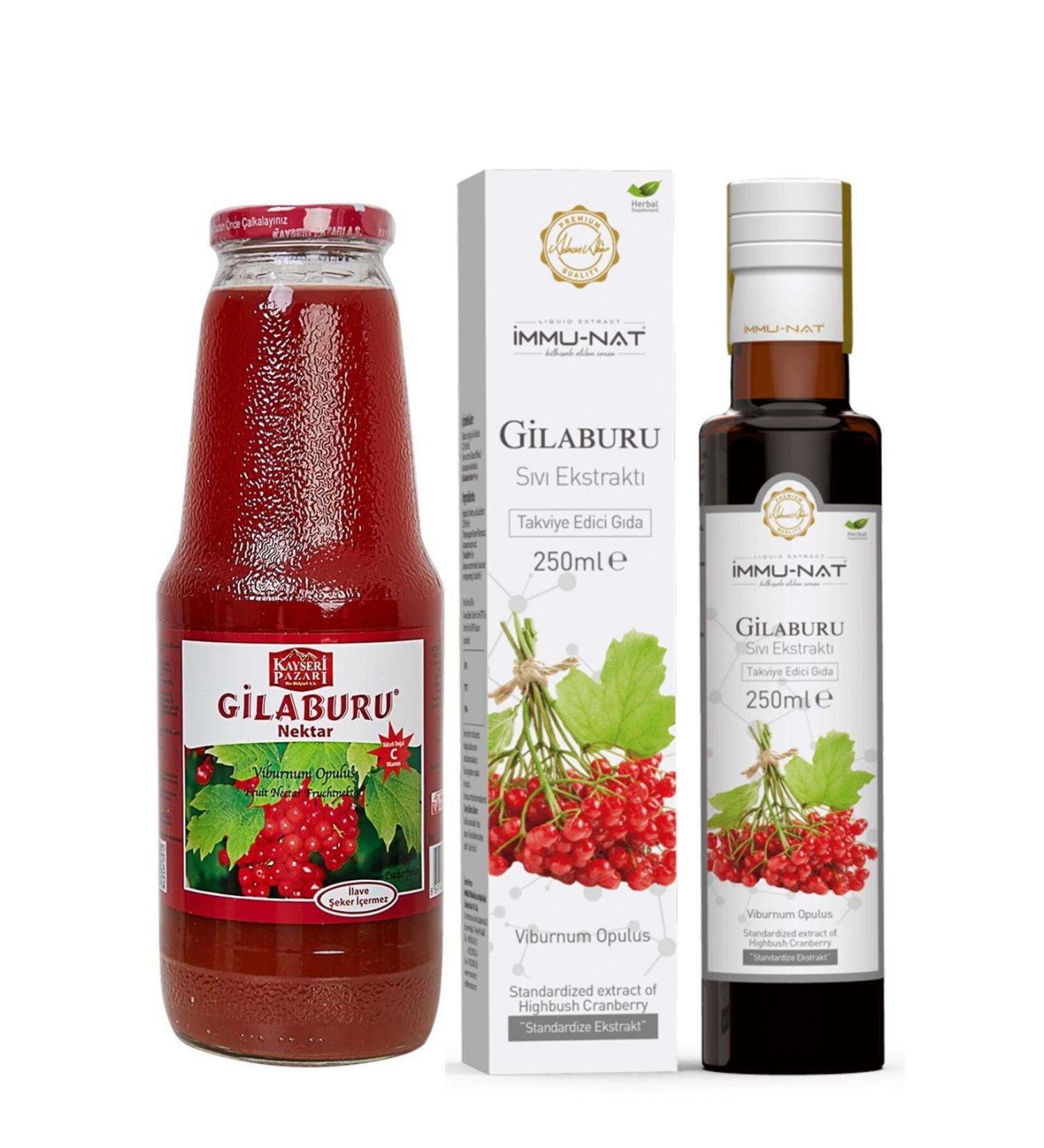 Immu-Nat Gilaburu Liquid Extract 250 ML + Kayseri Pazari Gilaburu Nectar No Sugar Added 1 L