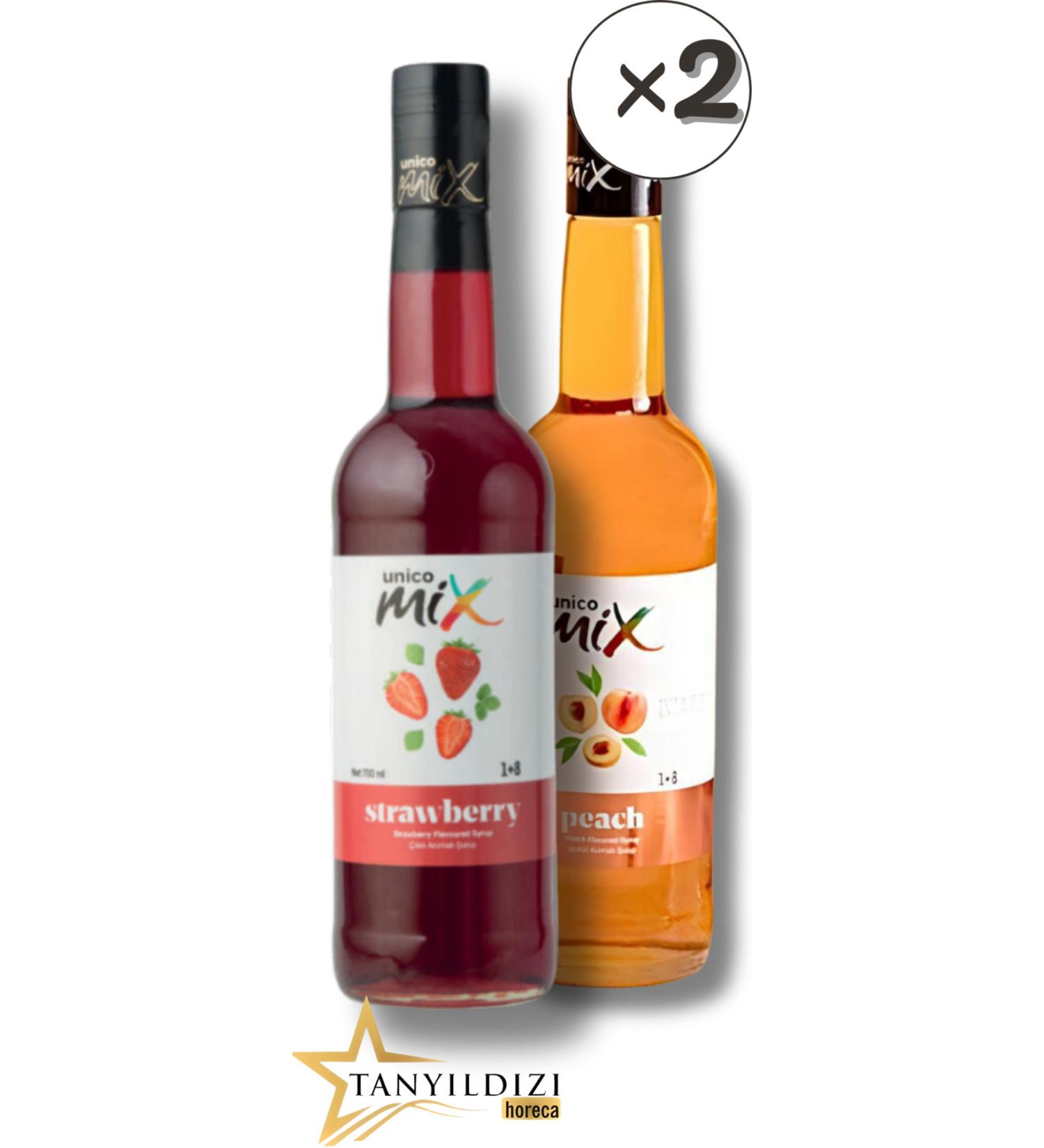 Unicomix STRAWBERRY-PEACH SYRUP (GLASS 700 ML) 2 PIECE