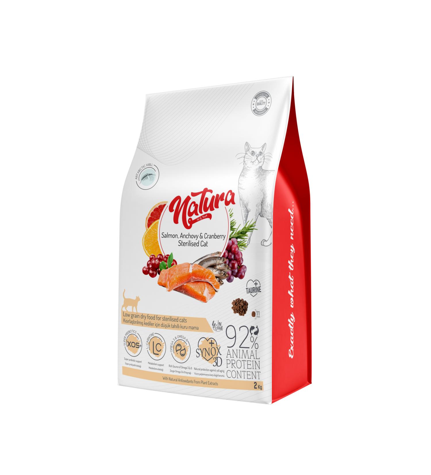 Natura Pet LowGrain Sterilized Cat Food with Salmon Anchovy&Cranberry 2kg