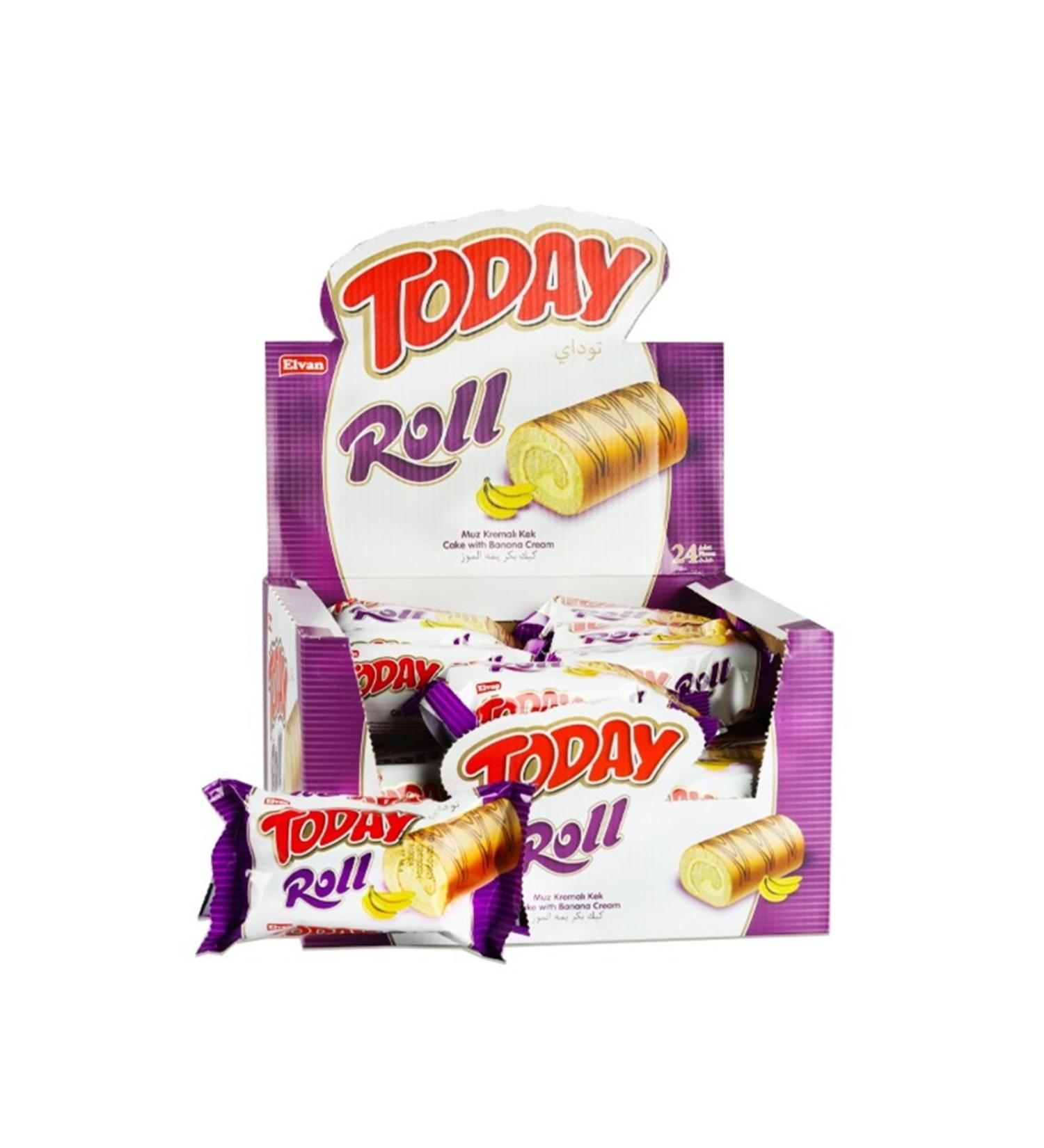 Elvan Today Swiss Roll Banana Cream Cake 35 gr 24 Pieces (1 BOX) - Buy Online on GoSupps.com
