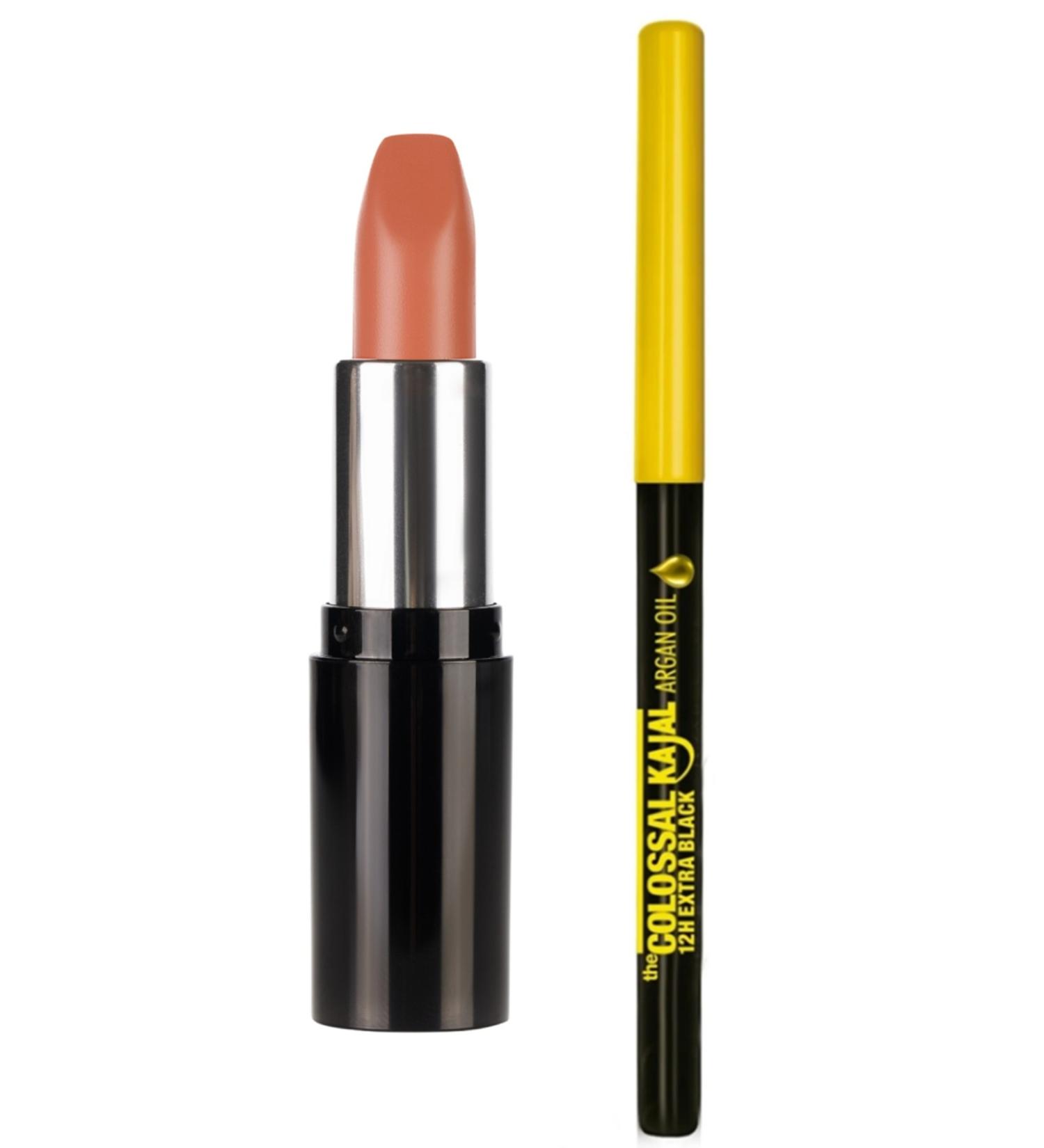 Pastel Nude Lipstick - Nude Lipstick 549 + Maybelline New York Black Eye Pencil Colossal Kajal Liner Extra Black