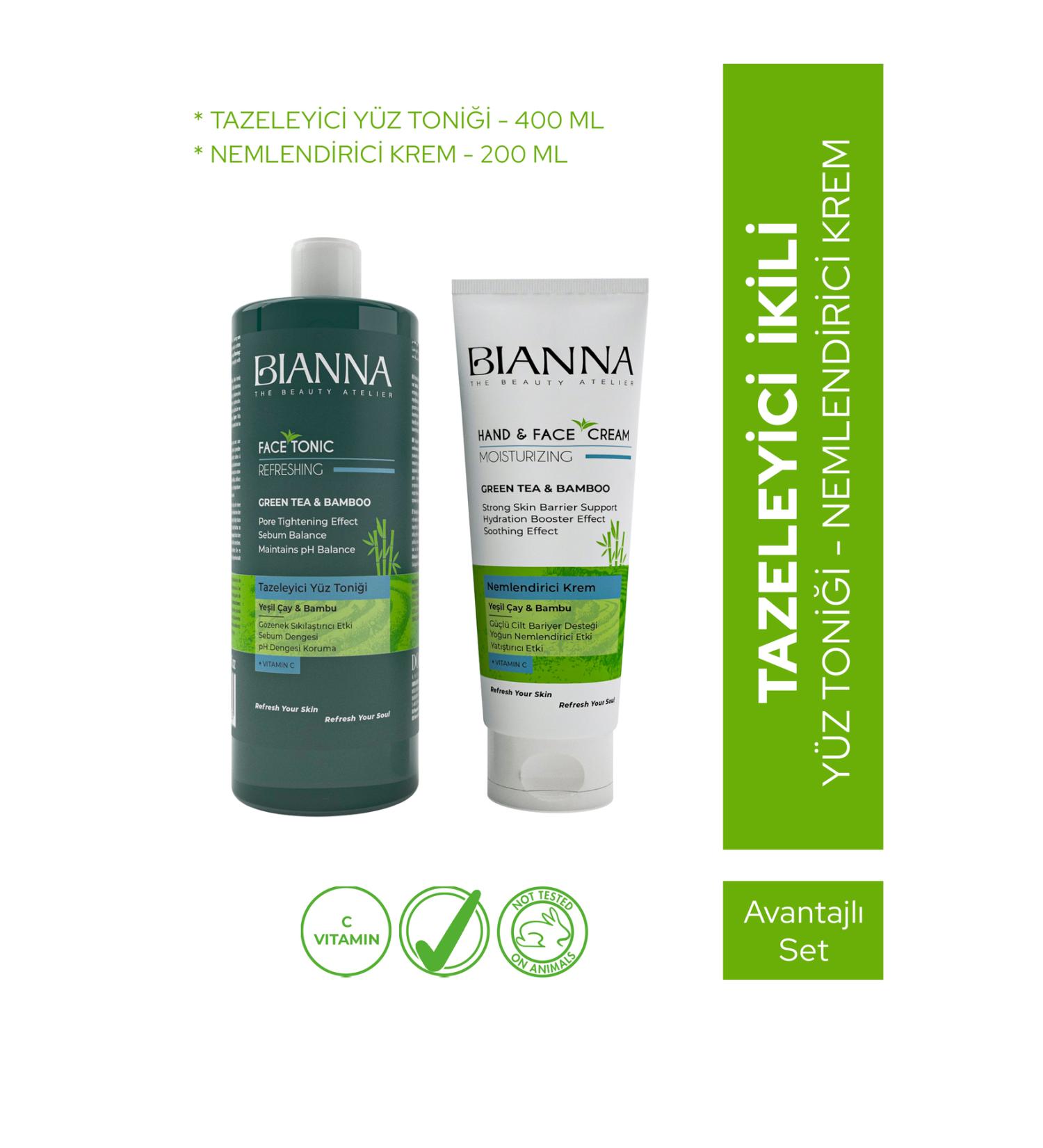 Bianna Green Tea and Bamboo Moisturizing Cream and Facial Cleansing Toner