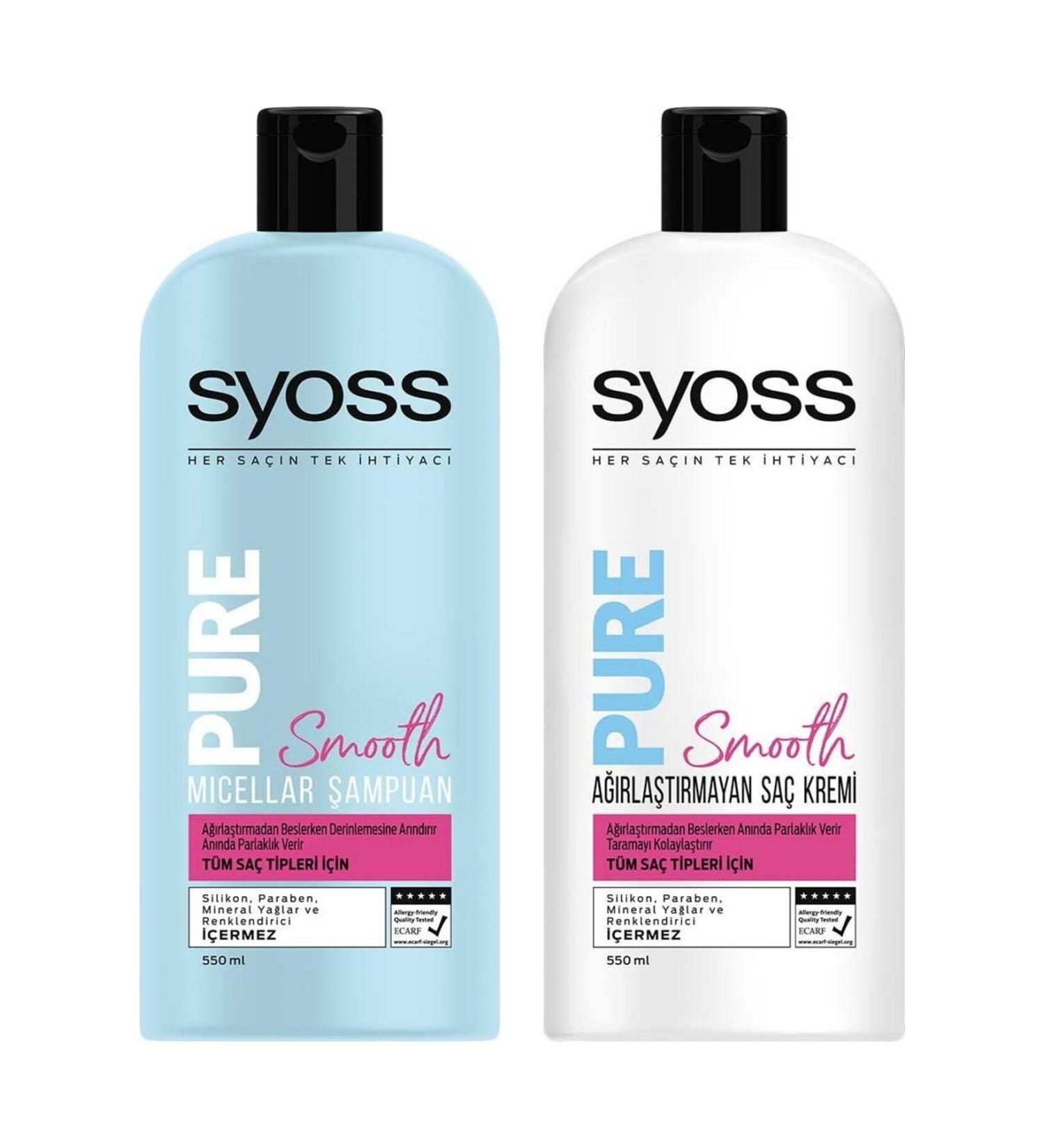 Syoss Pure Smooth Micellar Shampoo 500 ml + Weight. Hair Conditioner