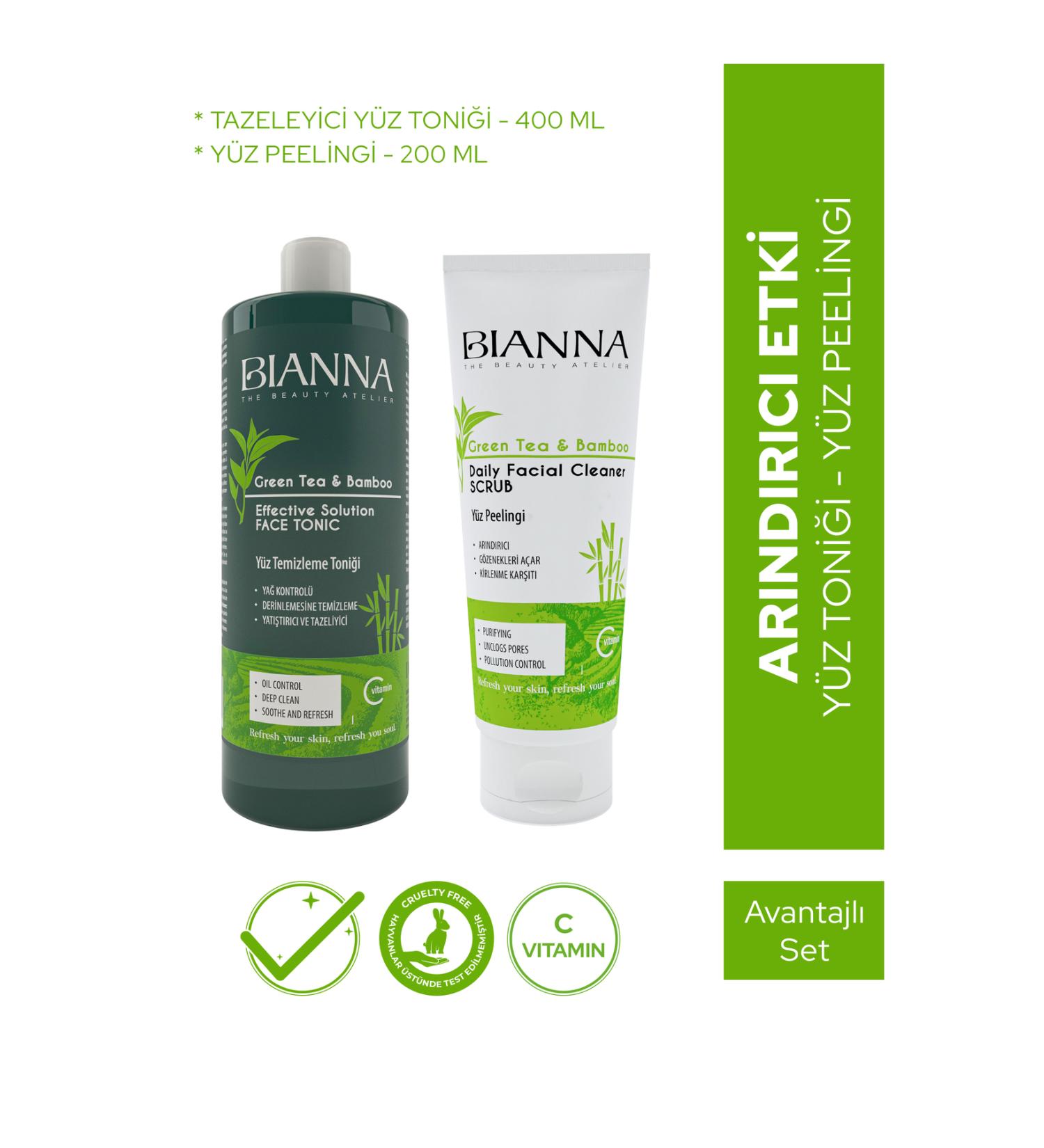 Bianna Green Tea and Bamboo Extract Facial Peeling and Facial Cleansing Tonic