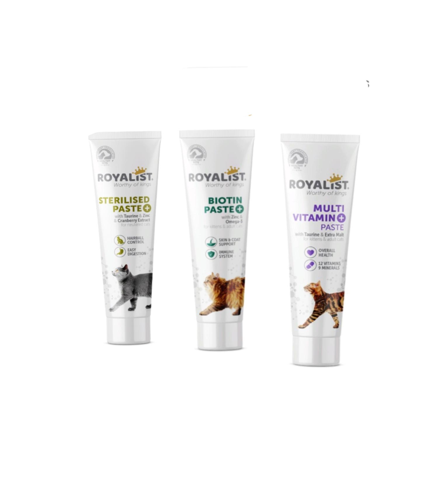 Royalist Malt paste + biotin paste + multivitamin set to support general health for neutered cats