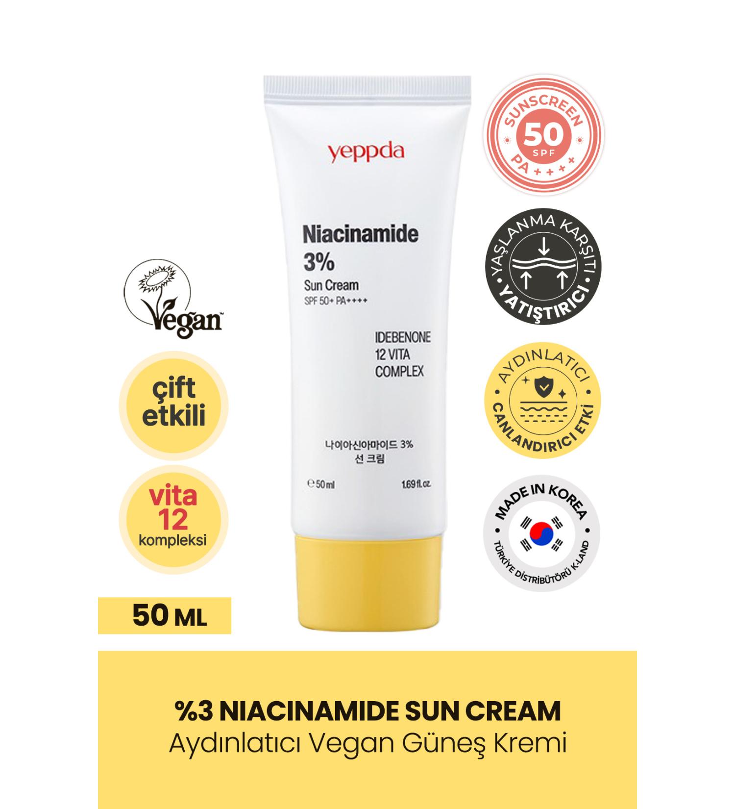 YEPPDA Brightening Vegan Sun Cream with 3% Niacinamide Yeppda Niacinamide Sun Cream SPF50+ PA++++ 50ml - Buy Online on GoSupps.com