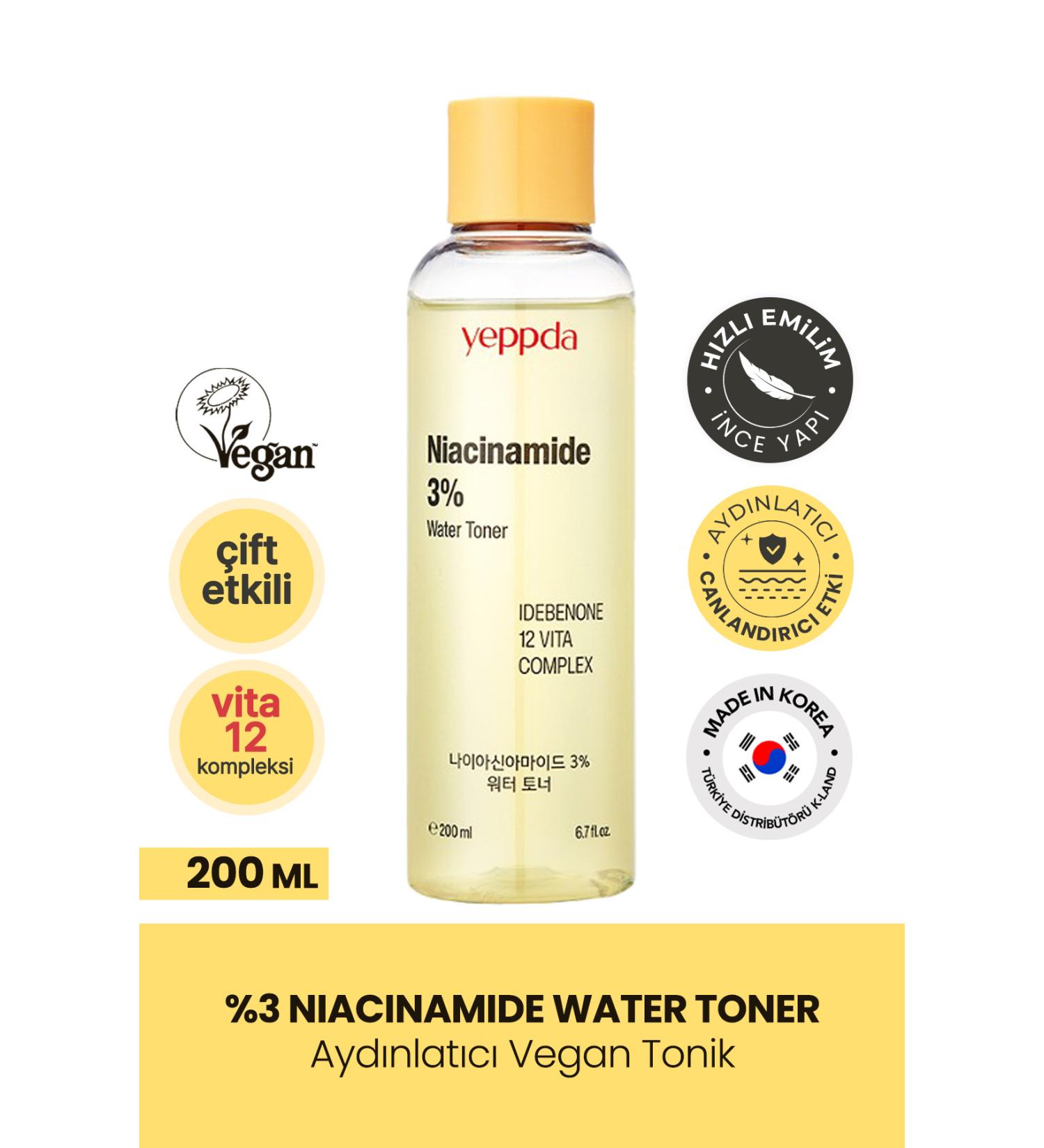 YEPPDA Brightening Vegan Toner with 3% Niacinamide Yeppda Niacinamide 3% Water Toner 200ml - Buy Online on GoSupps.com