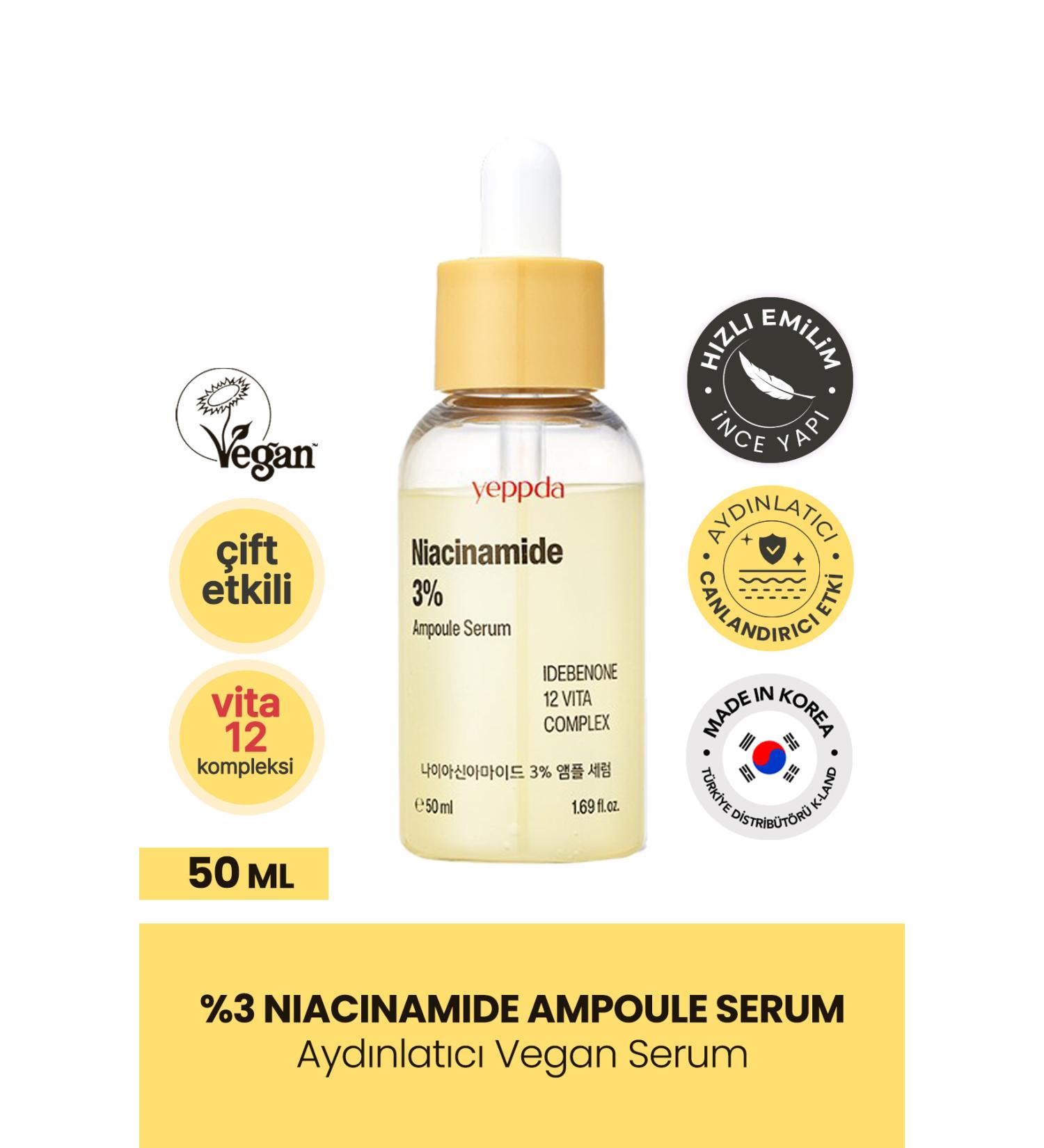 YEPPDA %3 Niacinamide Brightening Vegan Serum Yeppda %3 Niacinamide Ampoule Serum 50ml Large Size - Buy Online on GoSupps.com