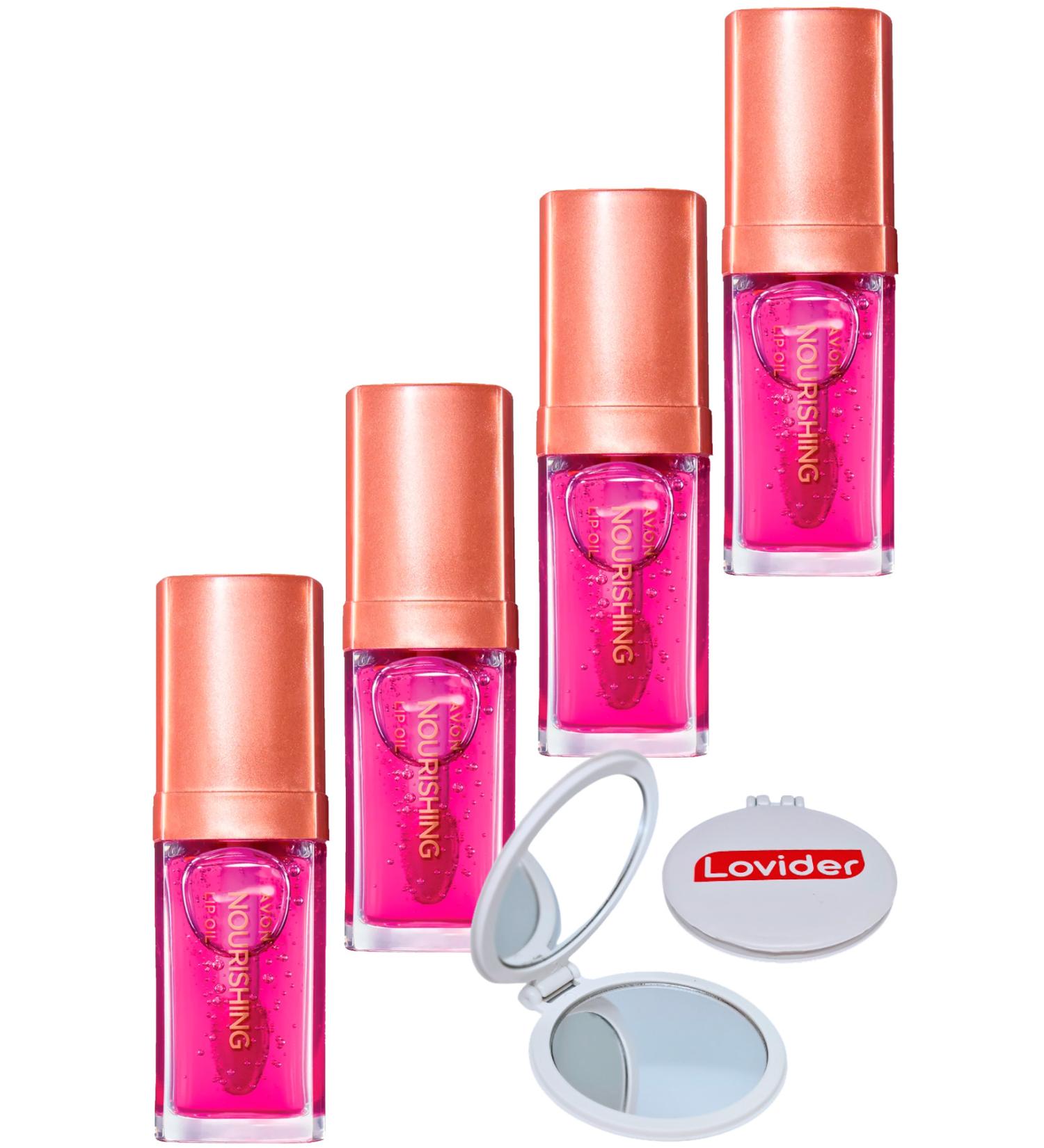 Avon True Nourishing Lip Oil 7 ml. Blossom Quad Set + Lovider Pocket Mirror