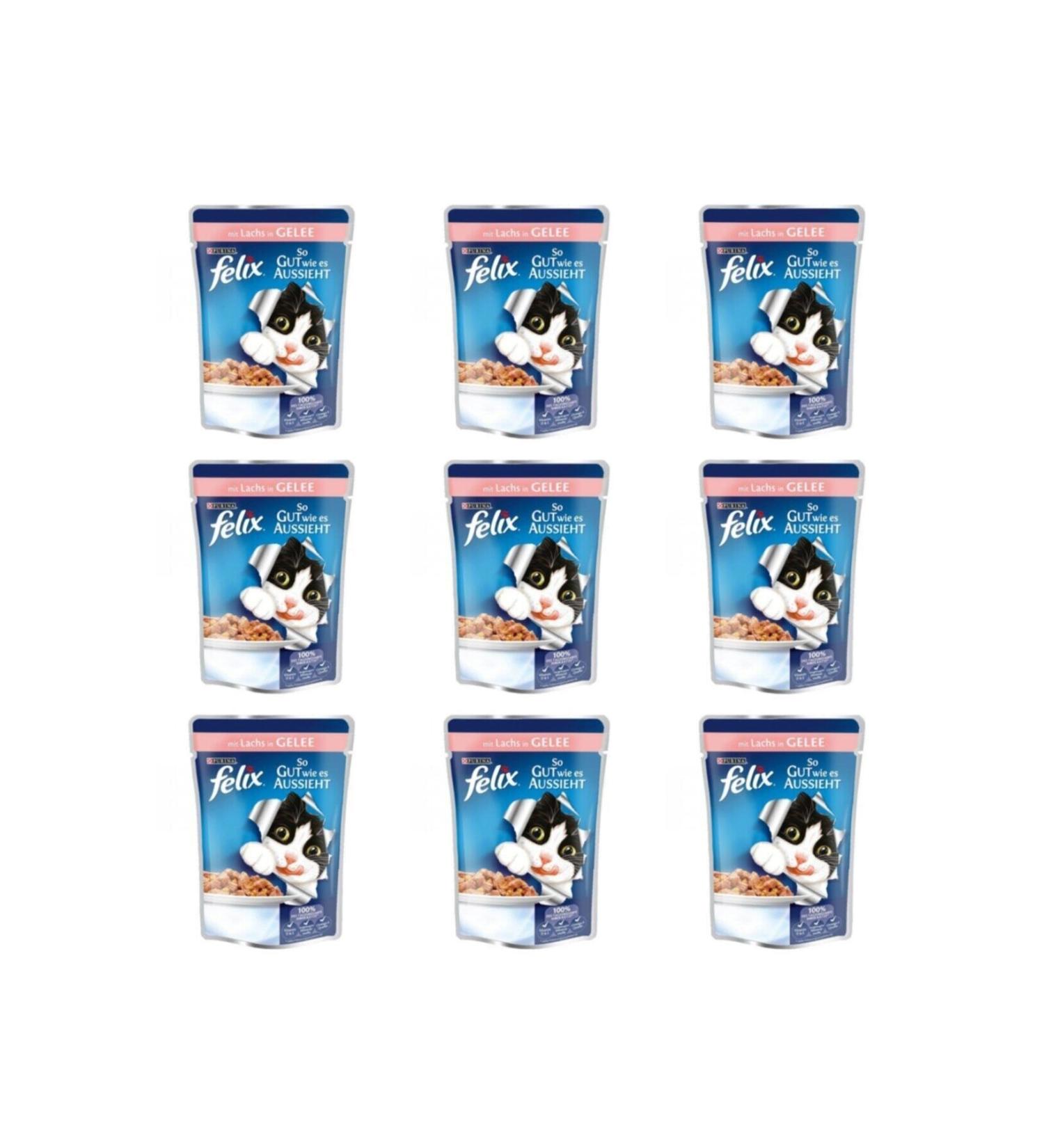 FELIX Pouch Salmon Wet Cat Food X 9 Pieces