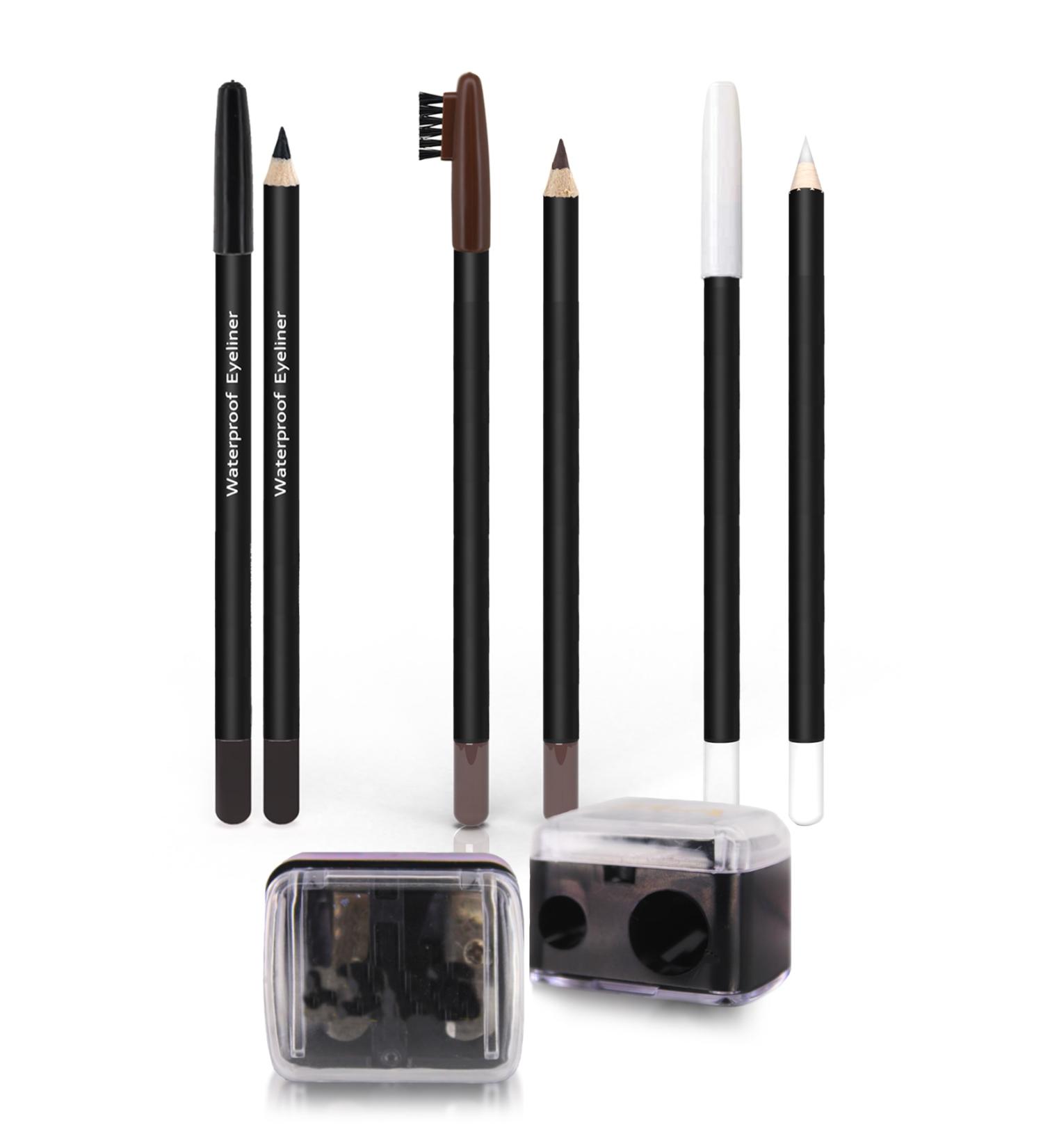 Sildne Black Eyeliner + White Eyeliner + Brown Eyebrow Pencil + Sharpener 4-pack