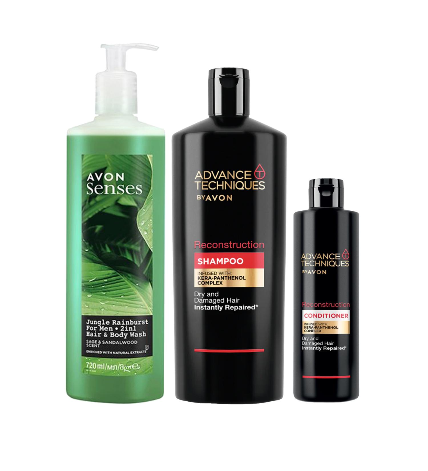 Avon Advance Techniques Repair Shampoo Conditioner and Men's Hair and Body Wash Bundle - Buy Online on GoSupps.com