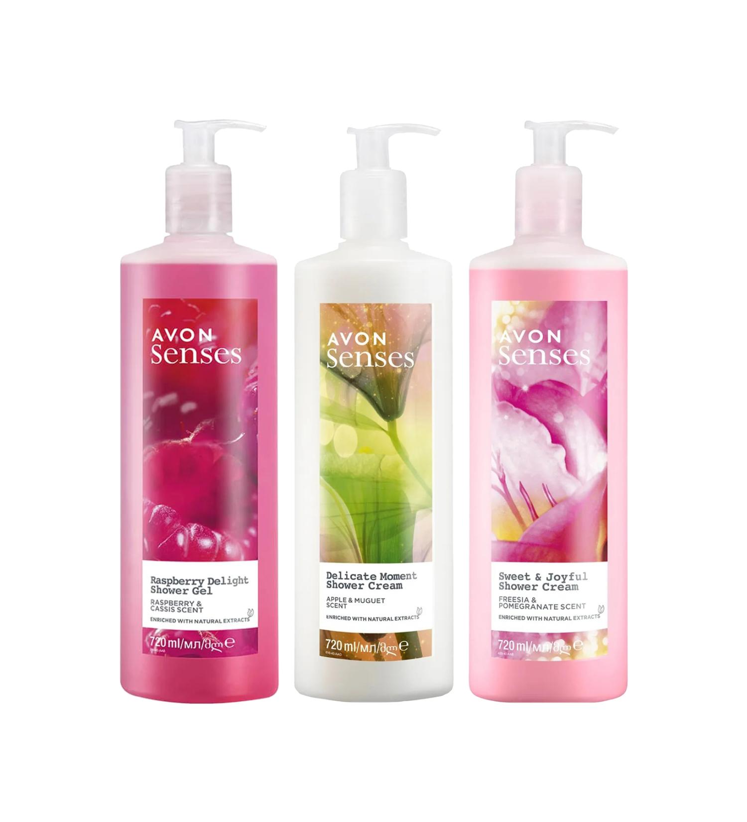 Avon Senses Delicate Moment Sweat & Joyful and Raspberry Delight Shower Gel Bundle - Buy Online on GoSupps.com