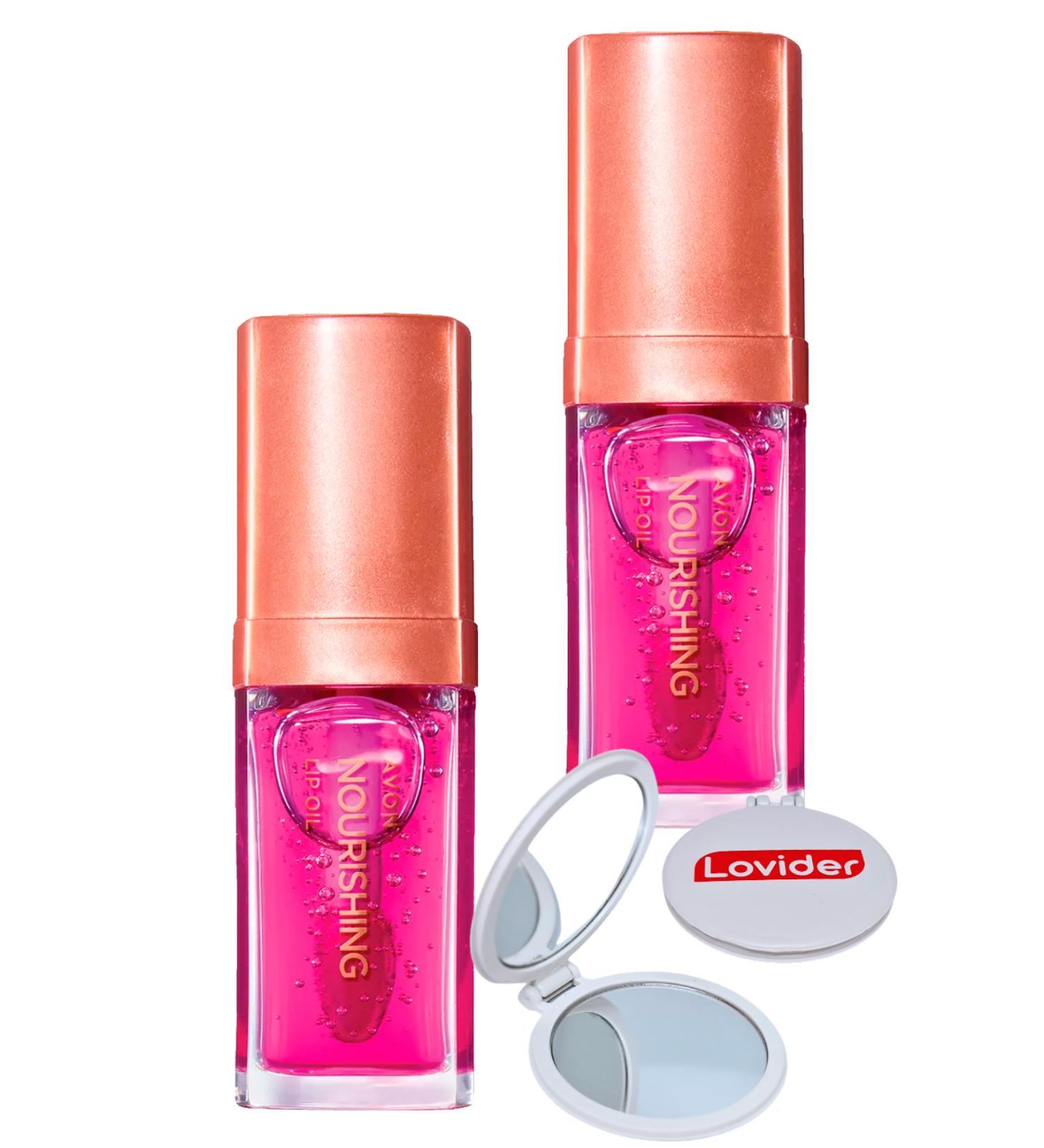 Avon True Lip Oil Nourishing Lip Oil Blossom 7ml 2 Pack + Lovider Pocket Mirror
