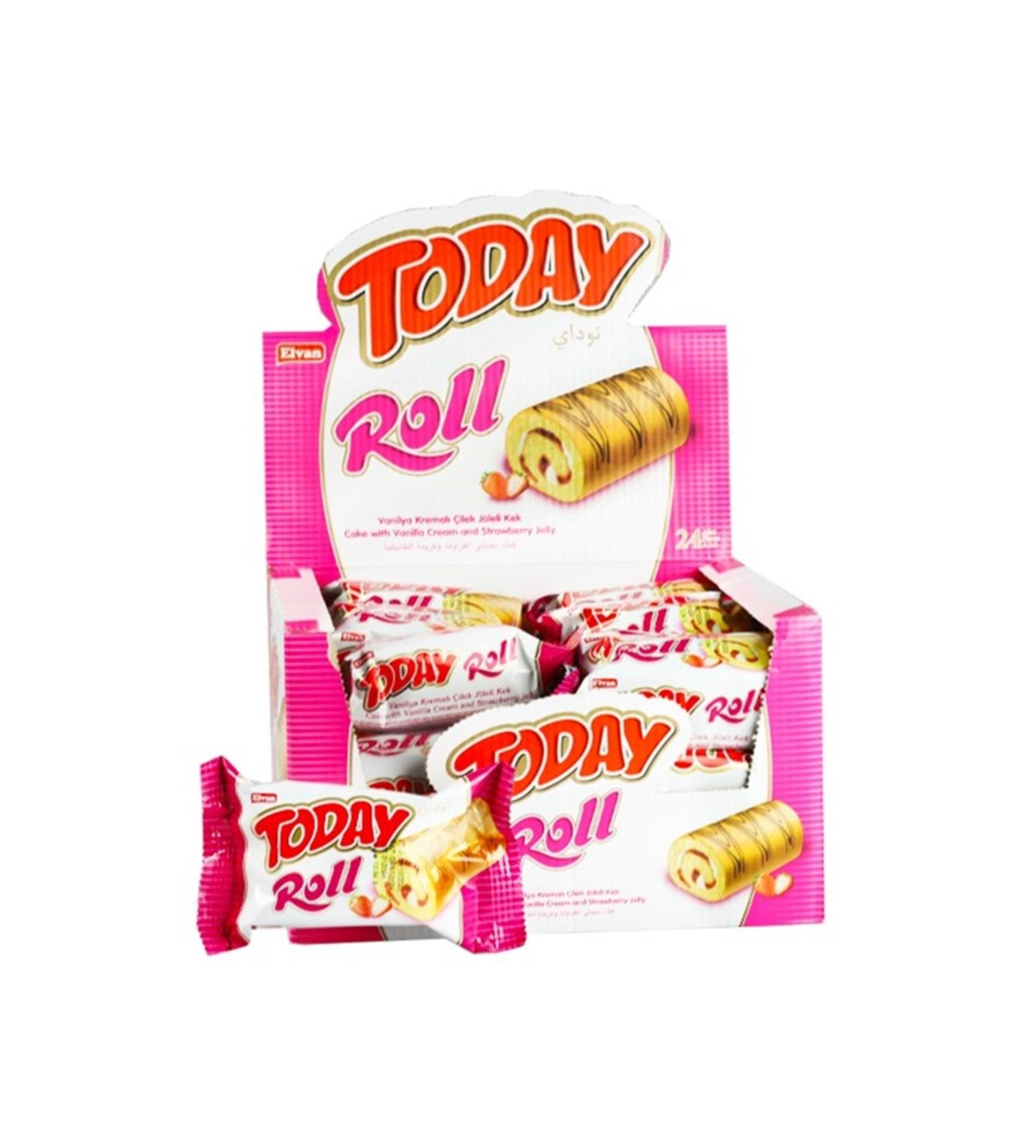 Elvan Today Swiss Roll Strawberry Cream Cake 35 gr 24 Pieces (1 BOX)