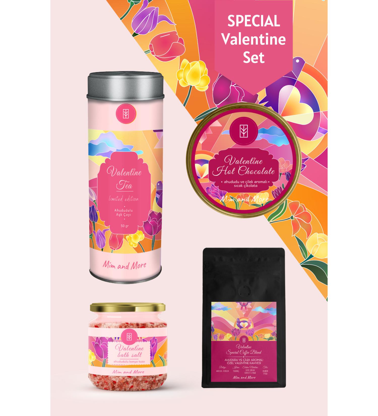 Mim and More Valentine Tea & Hot Chocolate & Raspberry and Strawberry Flavored Filter & Bath Salt Set of 4 - Buy Online on GoSupps.com