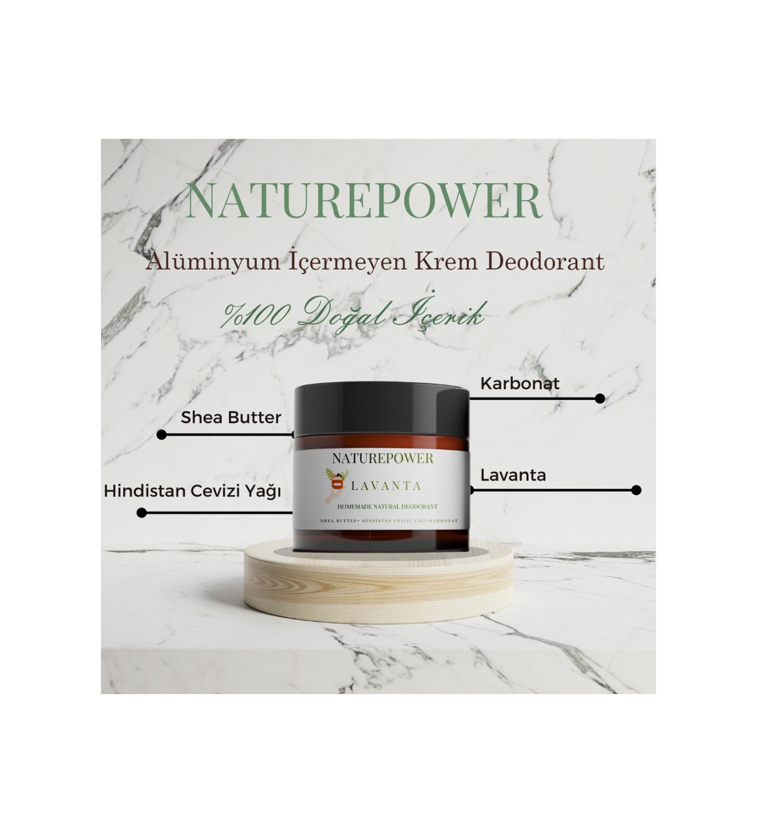 naturepower Natural Content Aluminum Free Lavender Scented Handmade Cream Deodorant 50 ML