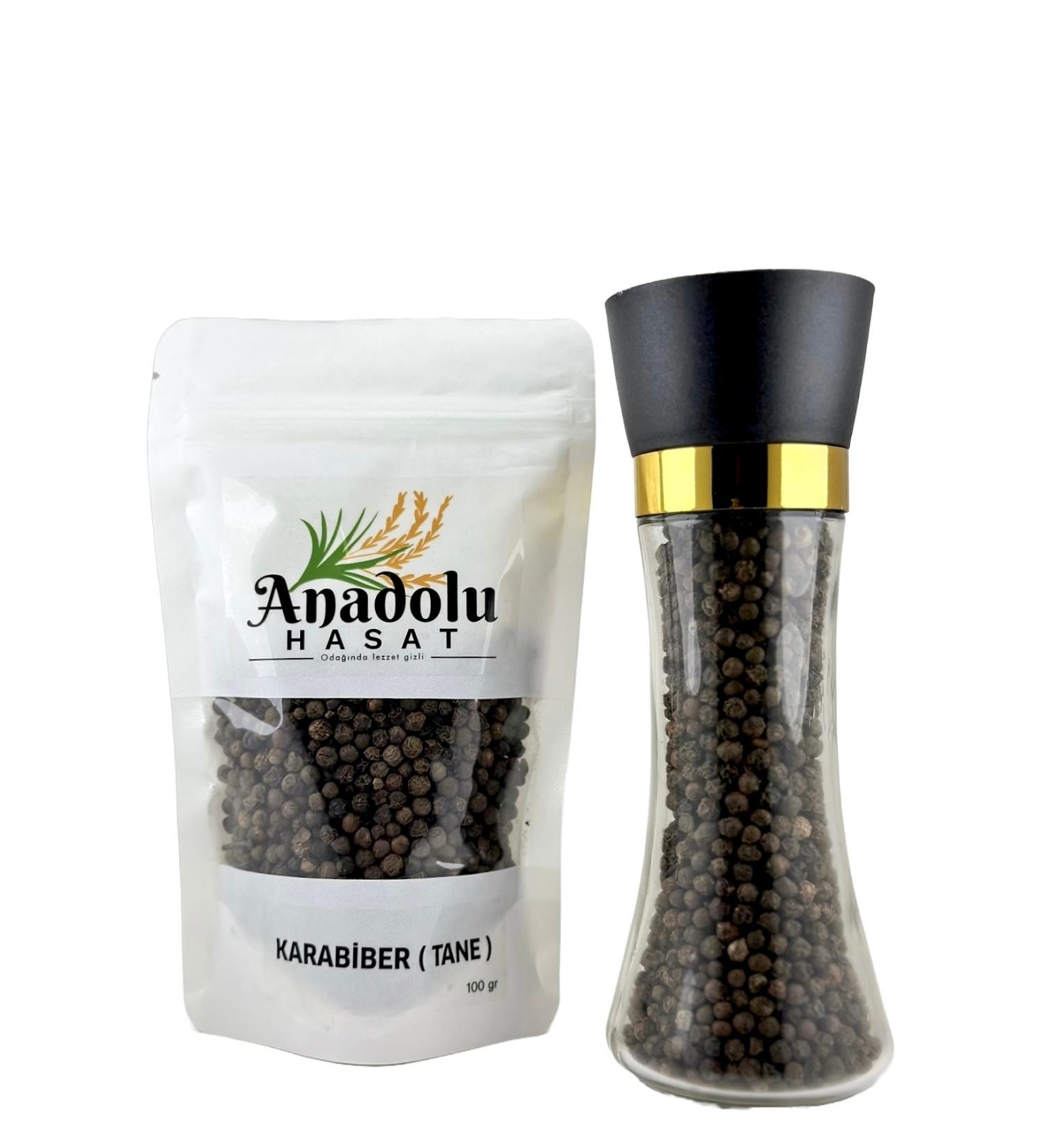 ANADOLU HASAT 2-Piece Black Pepper Set - Black pepper grain 100gr-200gr ceramic pepper mill