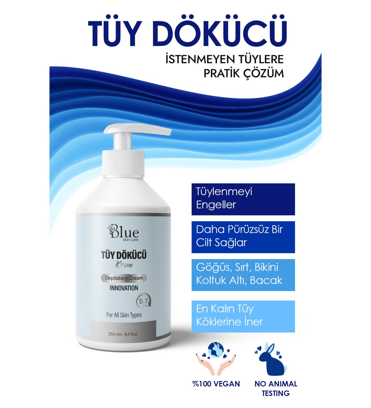 BLUE Skin Care Hair Removal and Hair Reducing Cream for All Skin Types with Laser Epilation Effect (SPECIAL FORMULA) - Buy Online on GoSupps.com