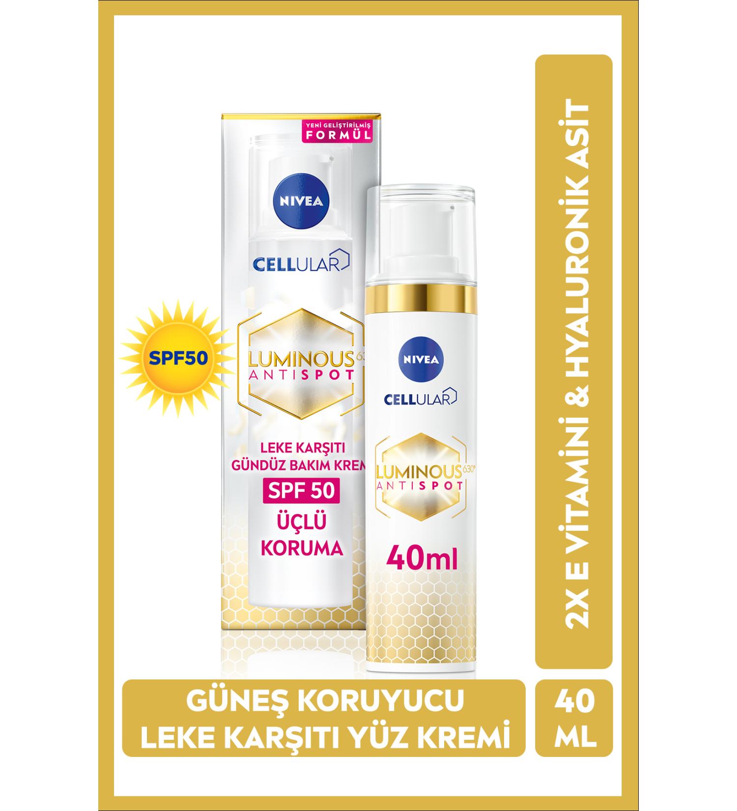 NIVEA Luminous630 Anti-Spot Day Face Cream with Sun Protection 40 Ml Spf50 Hyaluronic Acid Vitamin E - Buy Online on GoSupps.com