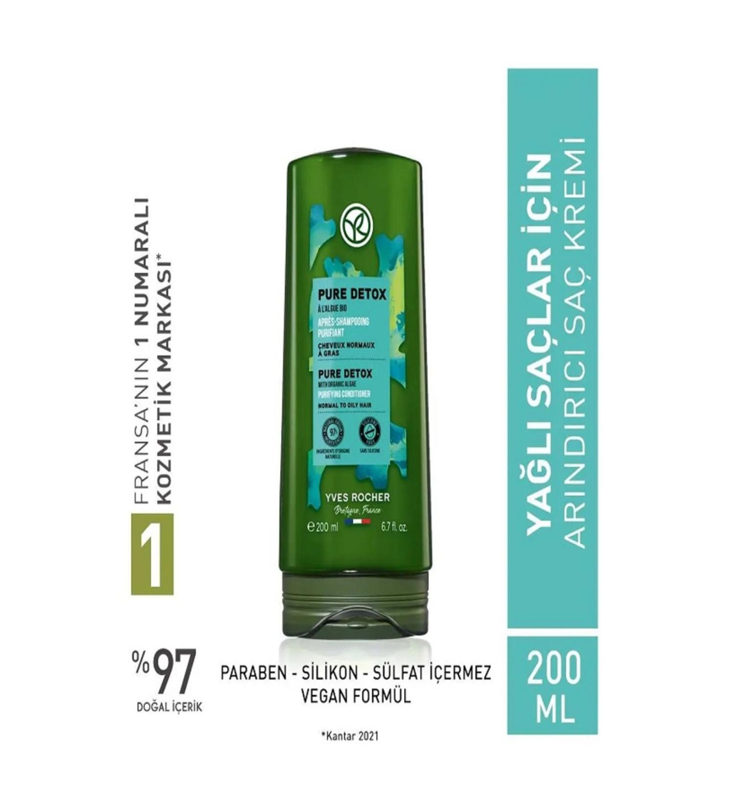 Yves Rocher Purifying Conditioner - Oily Hair / Pure Detox Detoxifying Moringa Seed Extract and Agave 200 ml