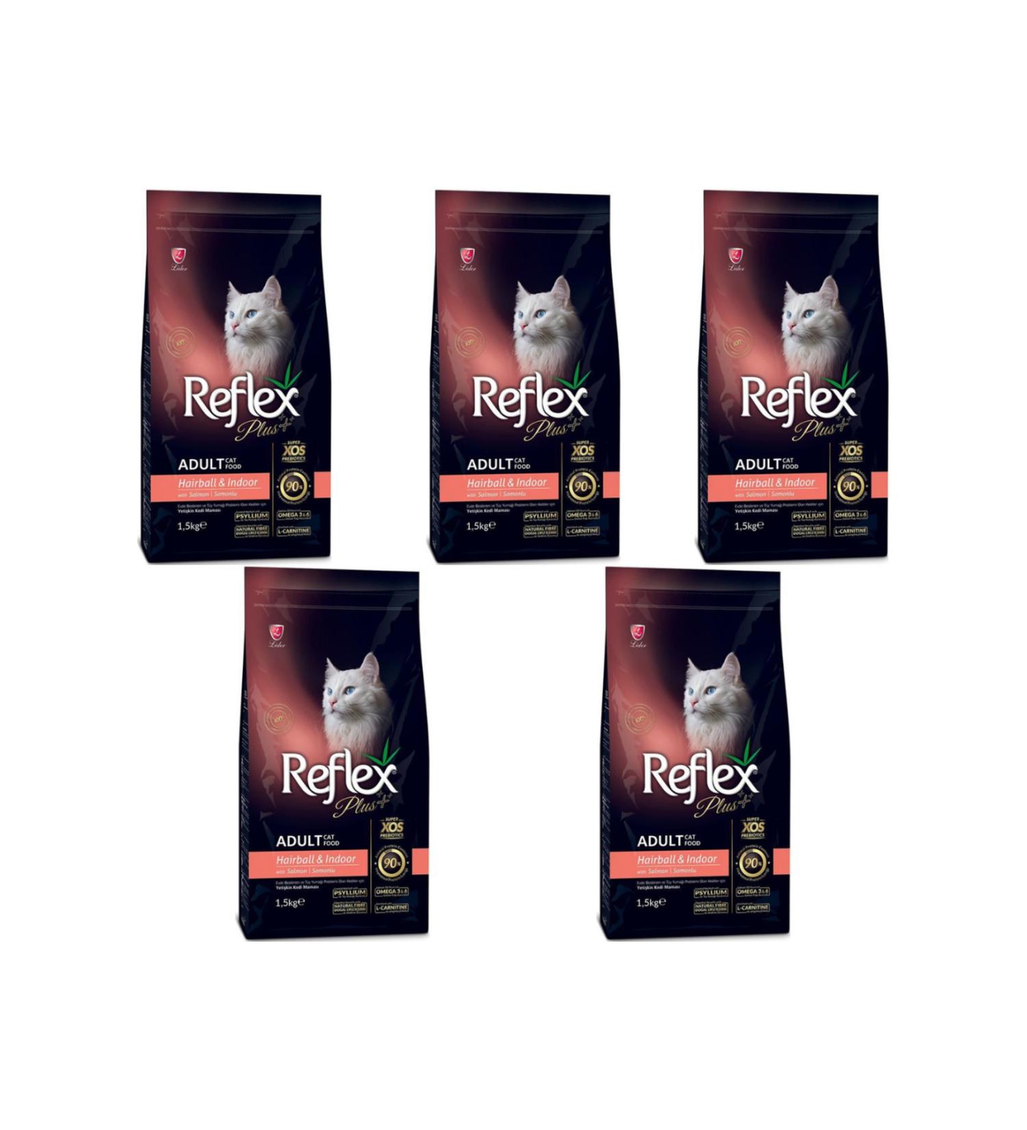 Reflex Plus Hairball & Indoor Salmon Adult Cat Food 1.5 kg - 5 Pieces