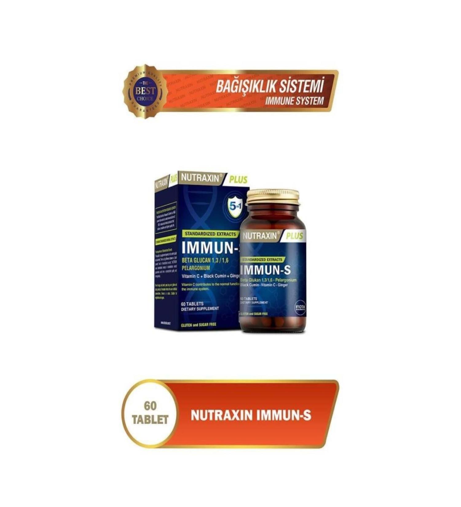 Nutraxin Immun-S 60 Tablets Vitamin C Black Cumin Ginger Containing Supplementary Food