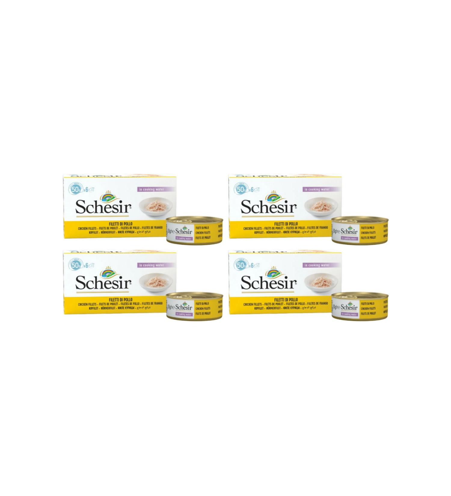 Schesir Fillet Chicken Adult Cat Canned Food 6x50gr - 4 Packs