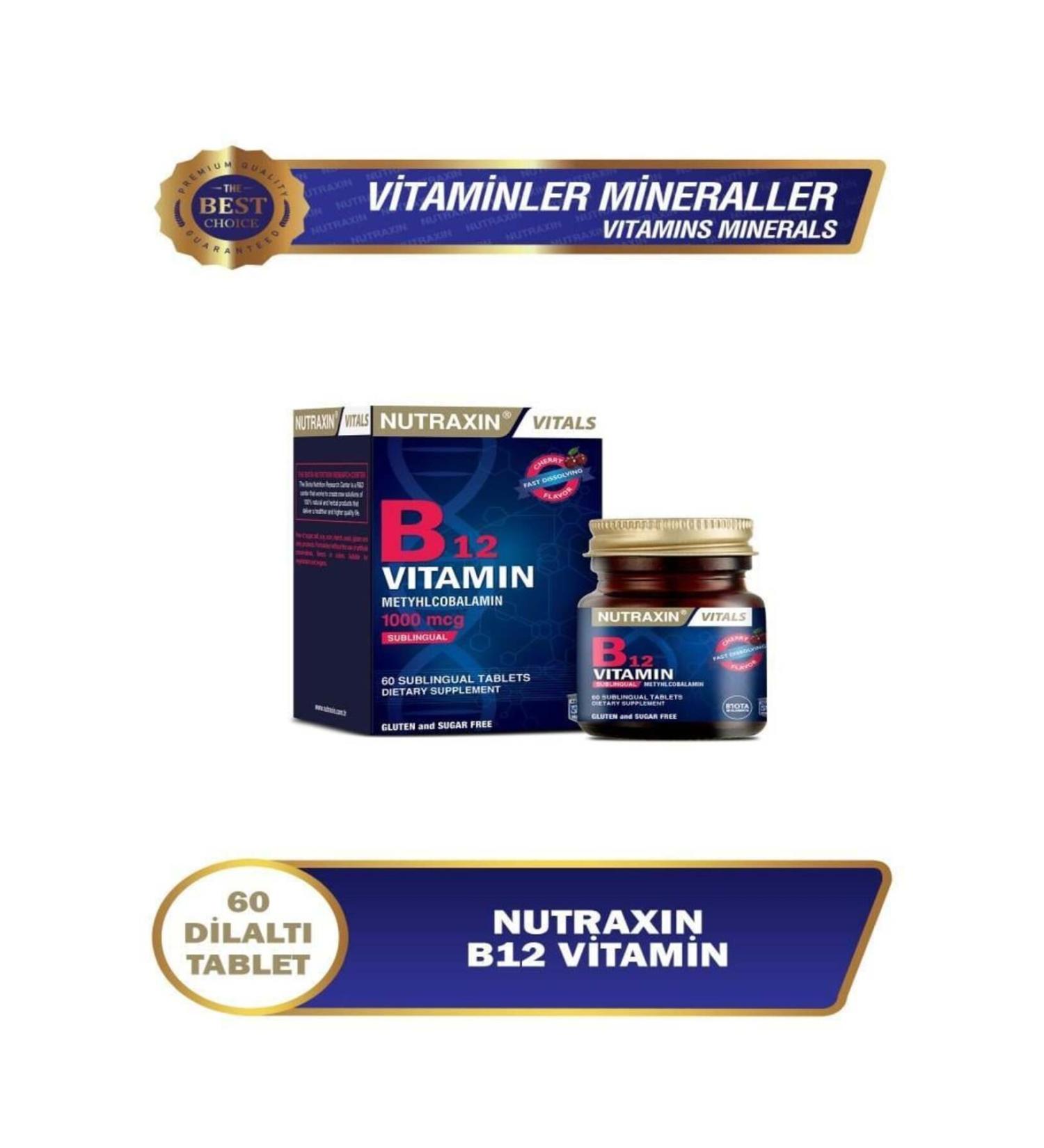 Nutraxin B12 Vitamin 60 Tablets Vitamin B12 Containing Supplementary Food